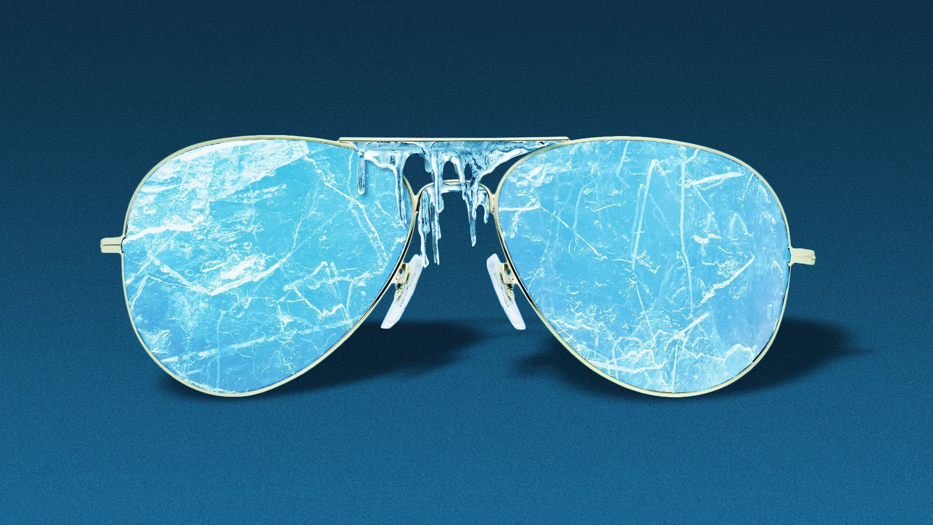 Illustration of aviator sunglasses that are frozen over.