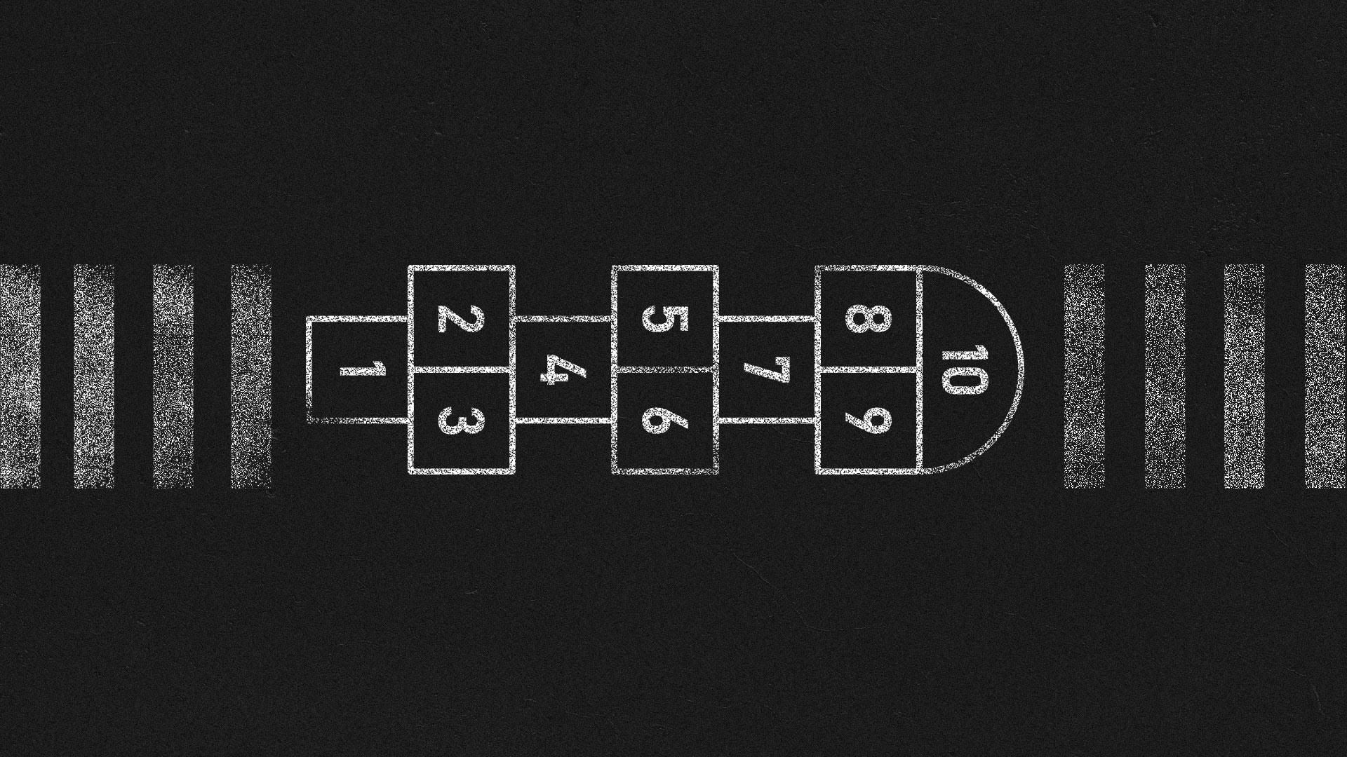 Illustration of hopscotch as a crosswalk.