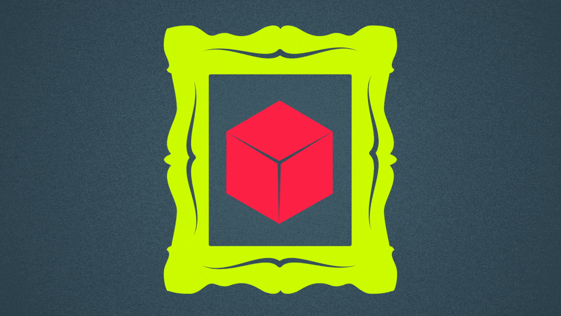 Illustration of a repeating succession of cubes that turn into an art frames.