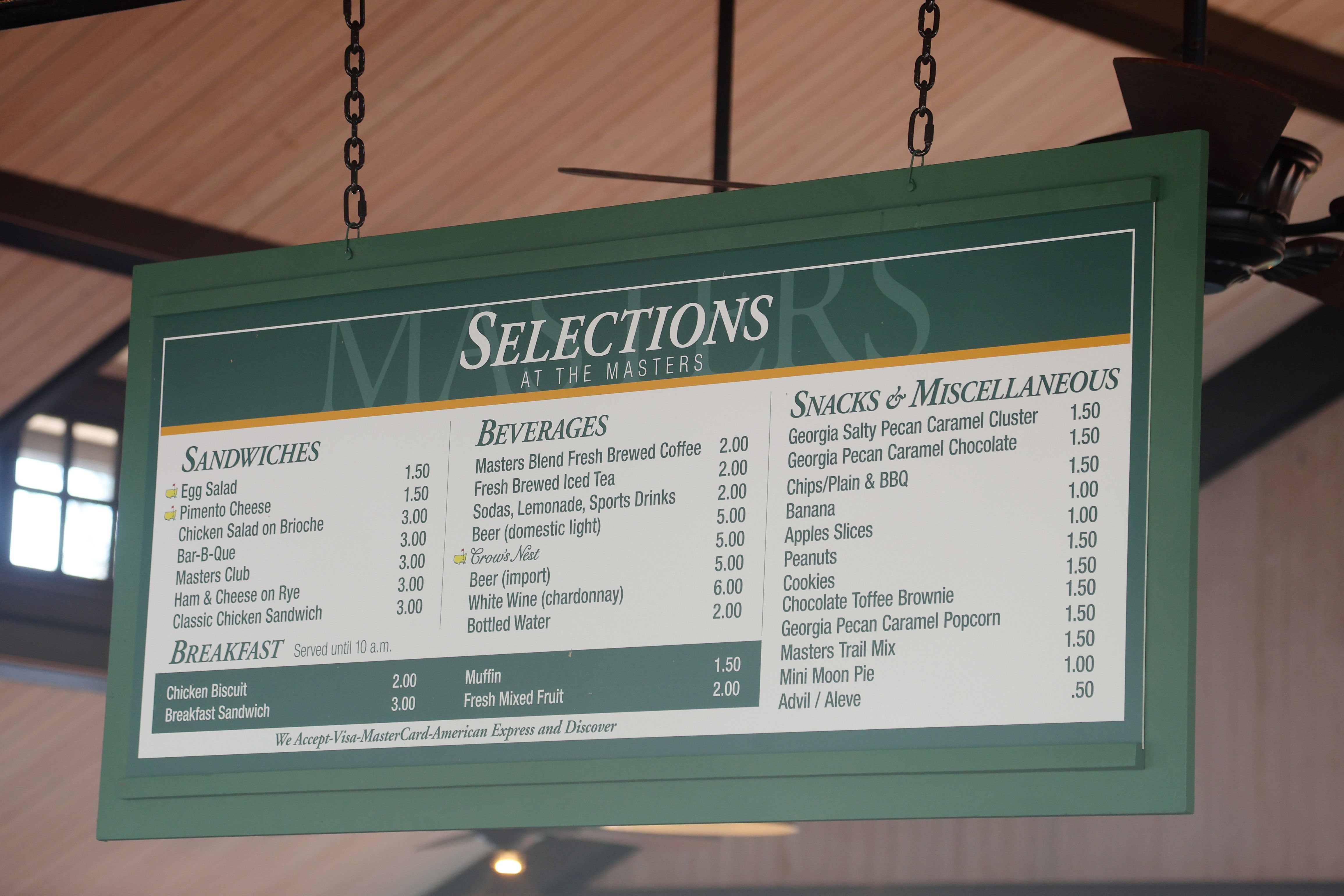 This year's Masters concession menu