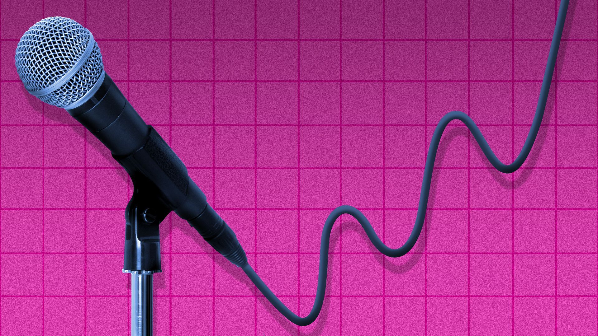 Illustration of a microphone cord forming a line chart going up.