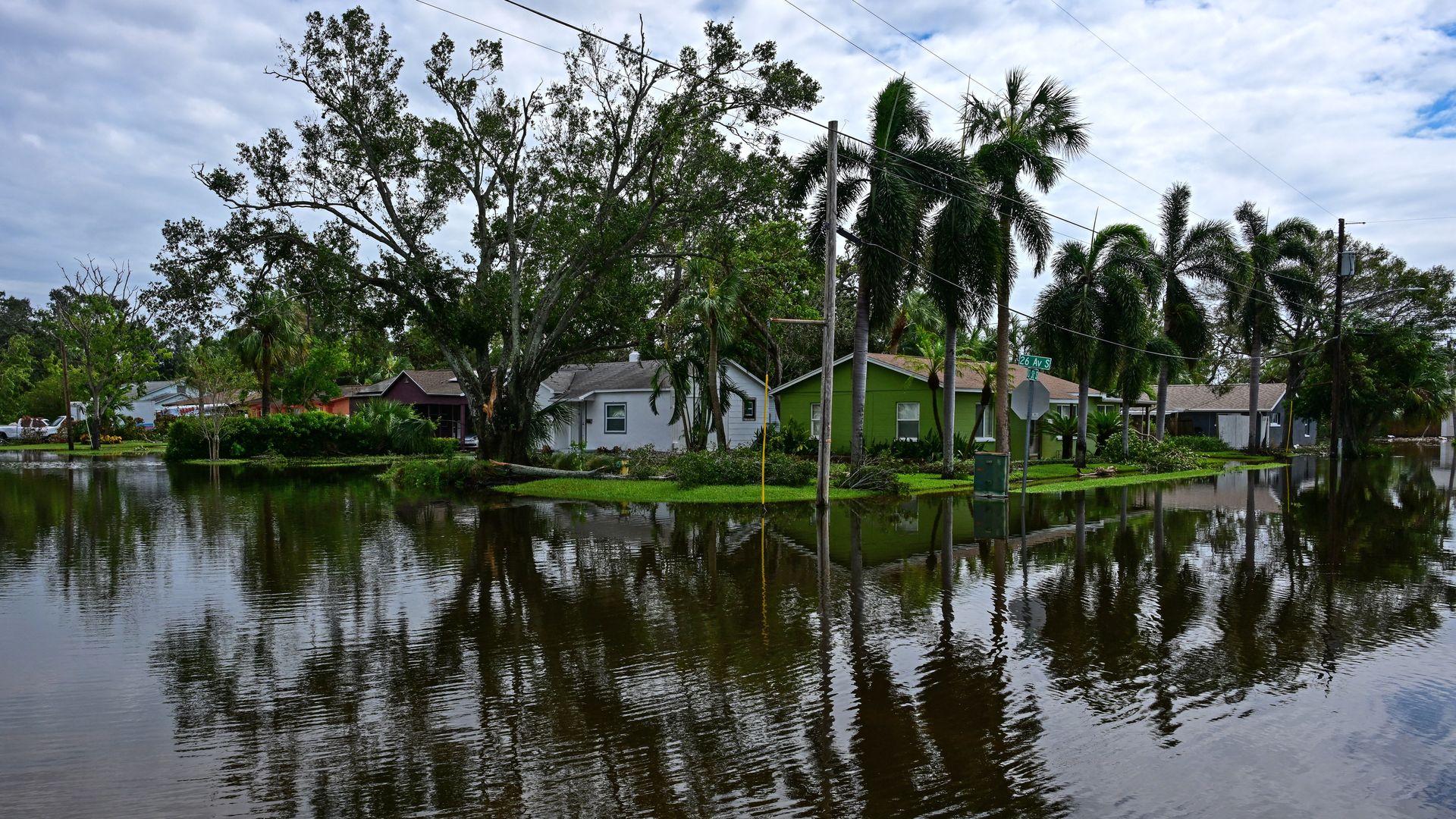 A flooded street is seen in the aftermath of Hurricane Milton in Tampa on Oct. 11, 2024.
