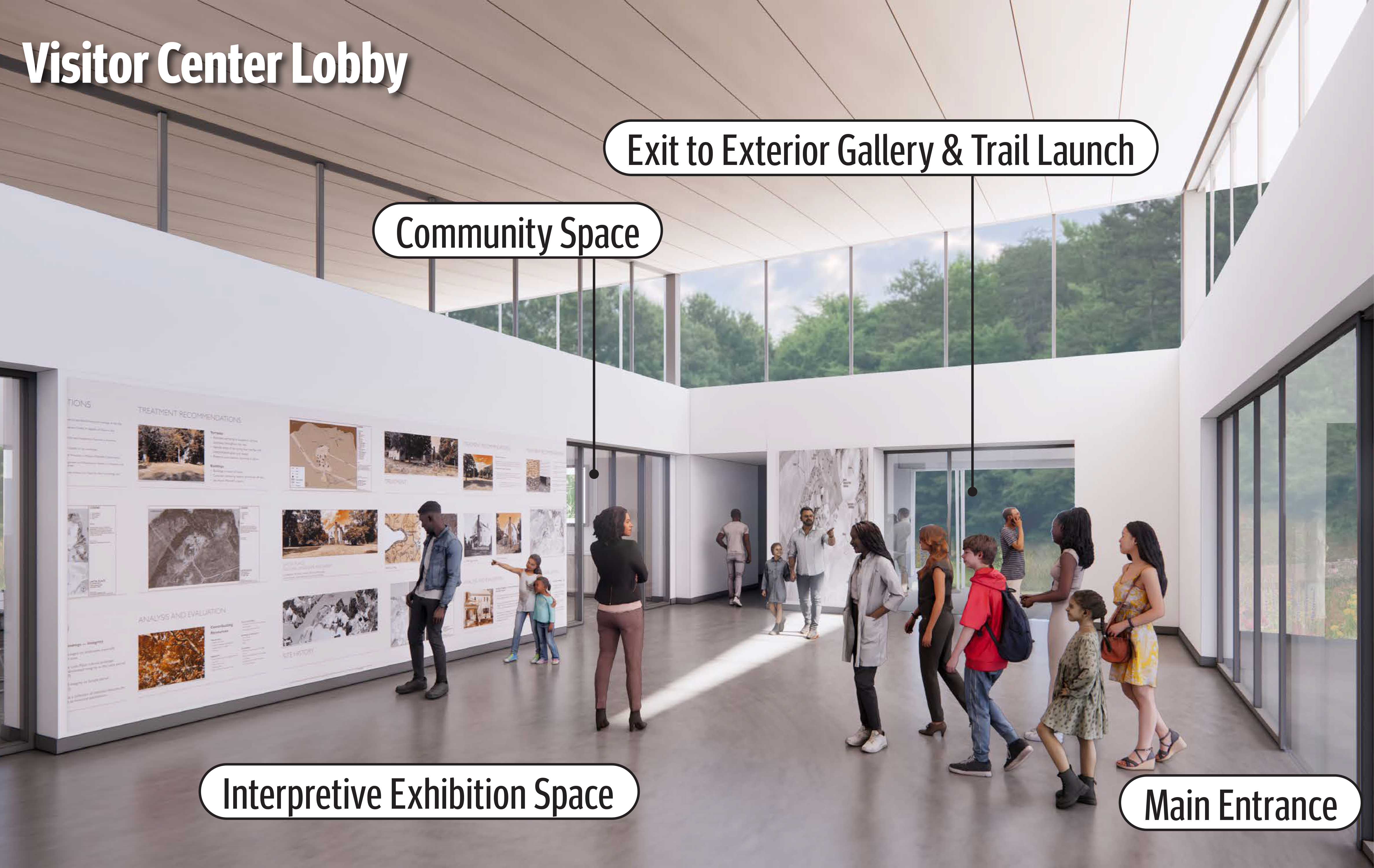 Latta Place vistor center lobby rendering.