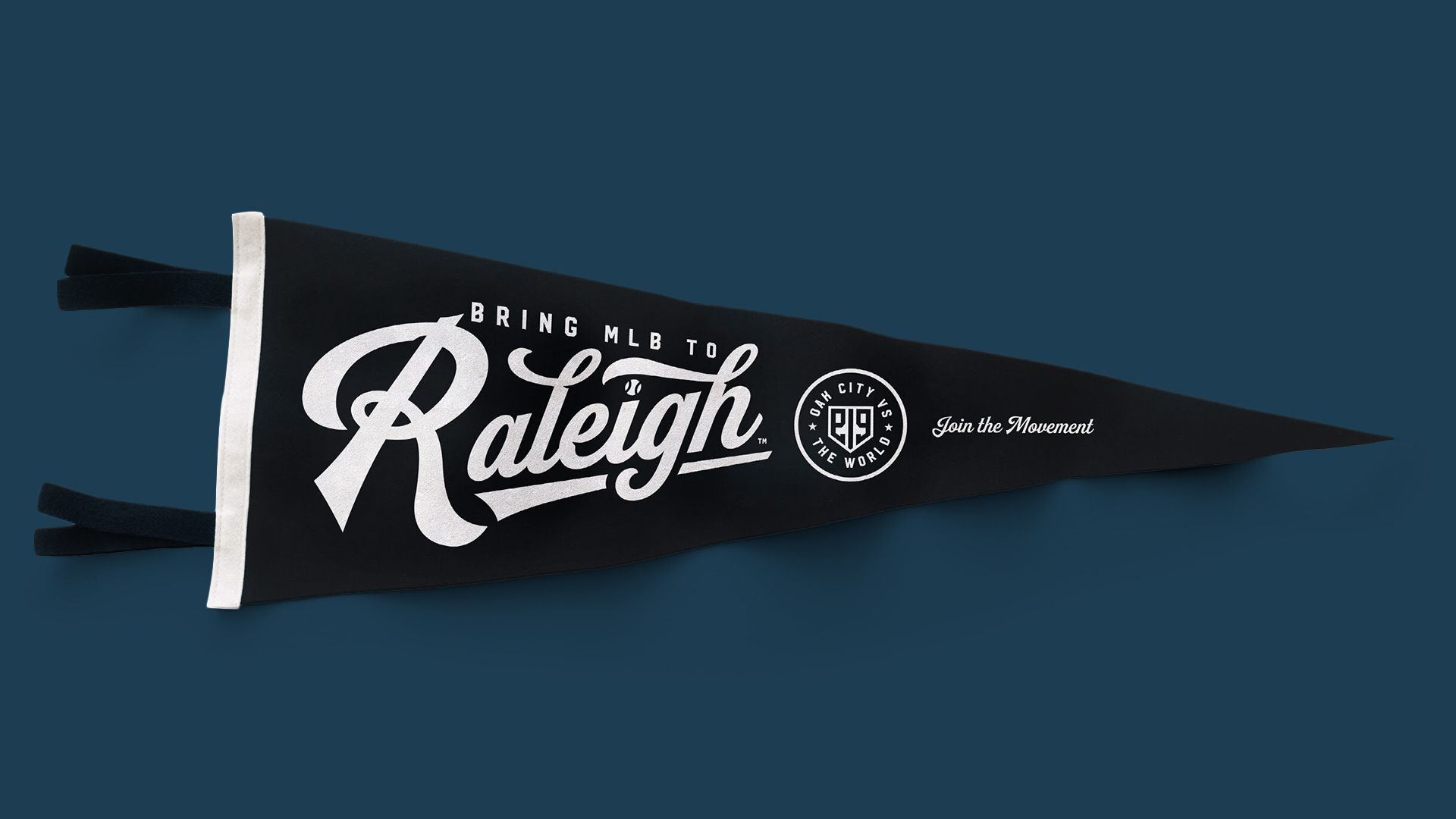 A pennant that says Bring MLB to Raleigh