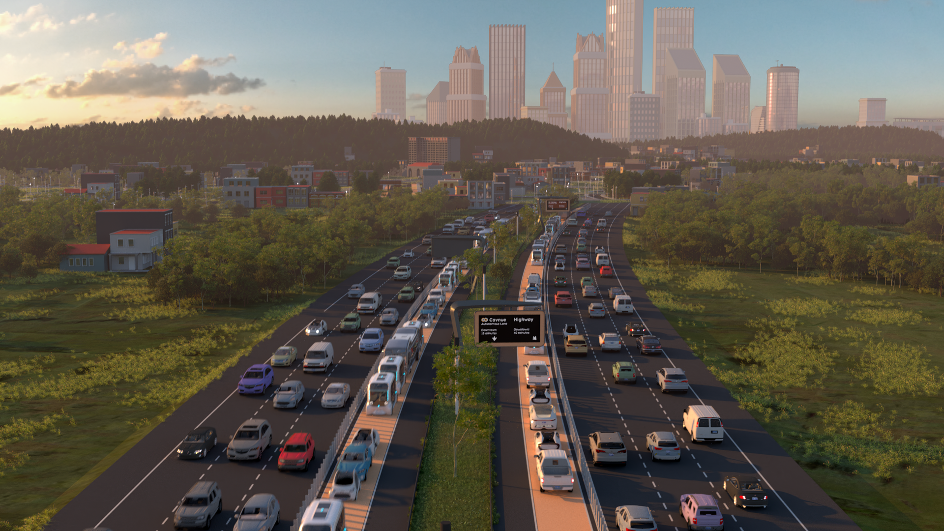 illustration of a michigan highway made for autonomous vehicles
