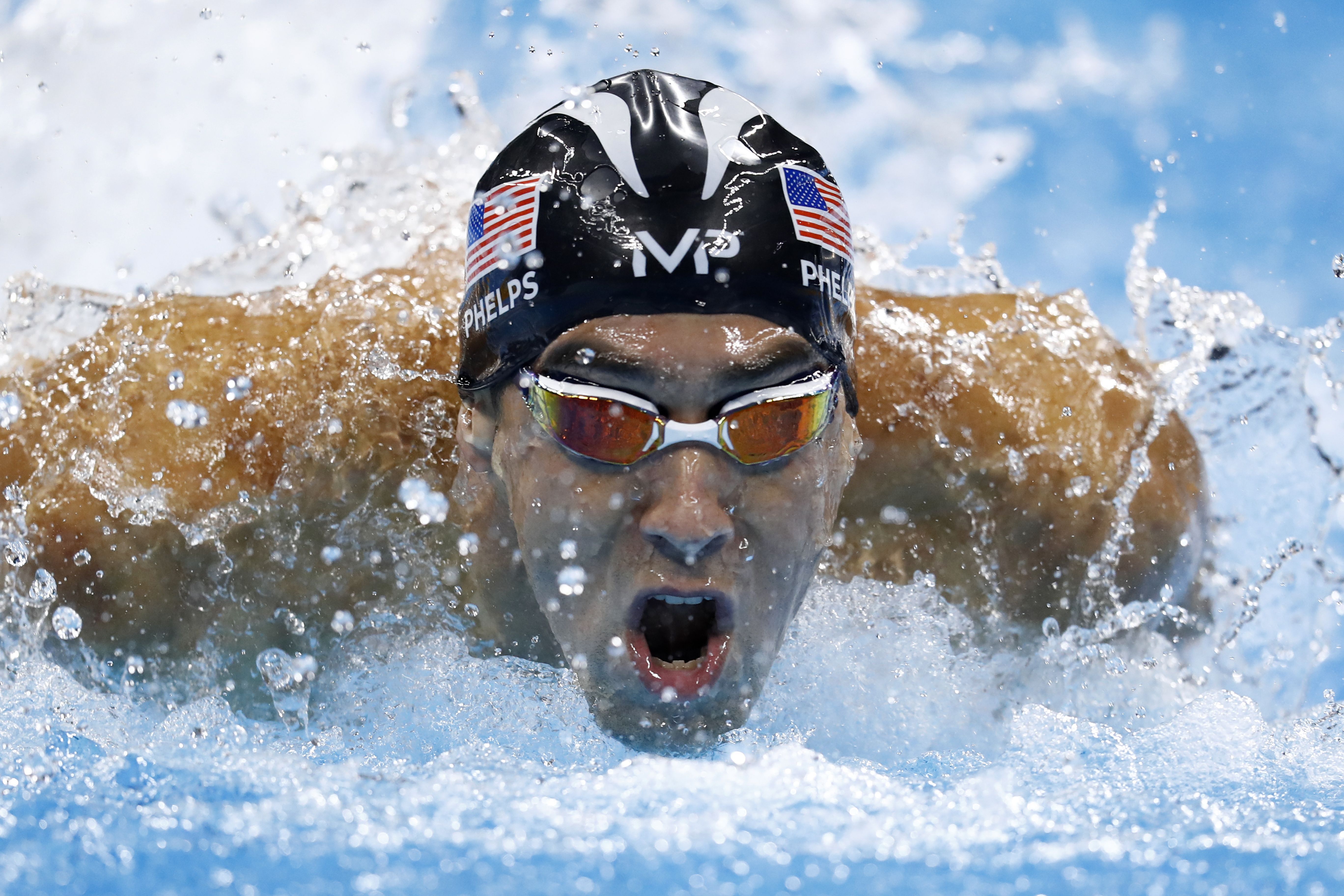 Michael Phelps competes in the Men's swimming 4 x 100m Medley Relay Final at the Rio 2016 Olympic Games at the Olympic Aquatics Stadium in Rio de Janeiro on August 13, 2016