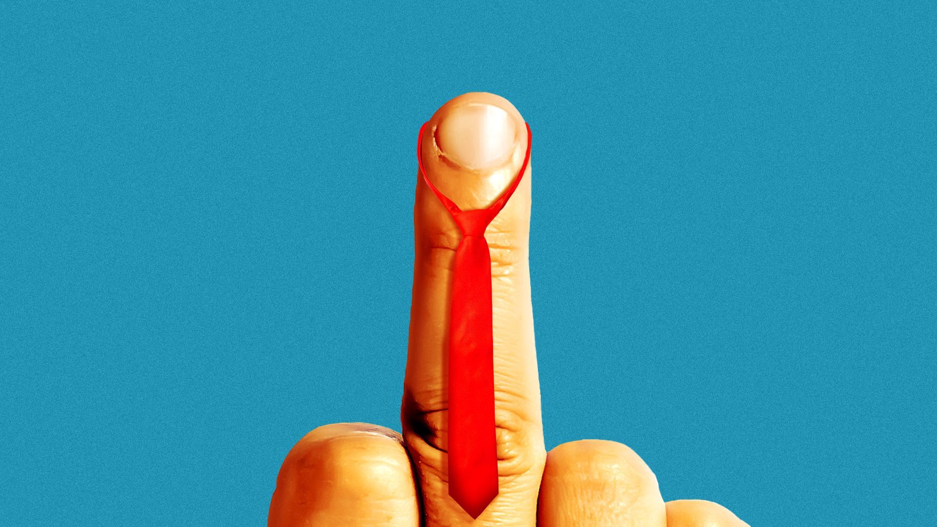 Illustration of a raised middle finger wearing a red tie