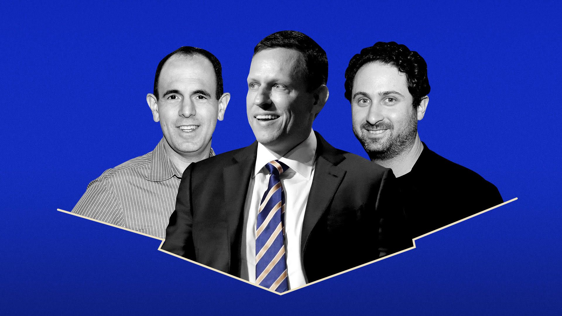 Photo illustration of Peter Thiel, Keith Rabois, and Brian Singerman from Founders Fund.