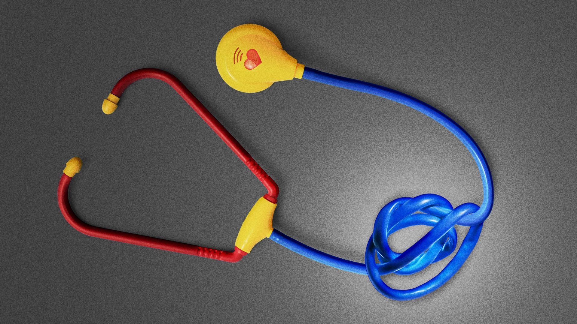 Illustration of a toy stethoscope with a knot in the cord. 