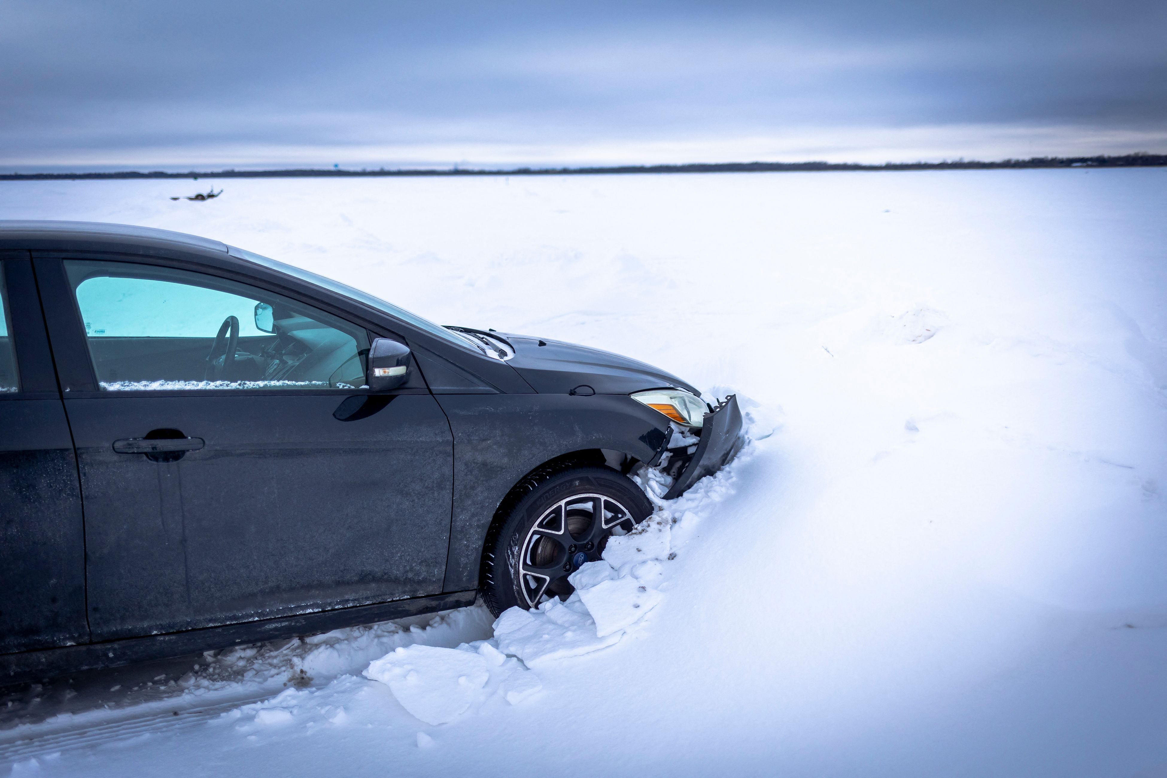  A vehicle crashed on the road closed by the storm, on the Northwest Angle ice road at Lake of the Woods between Warroad and Angle Inlet, Minnesota on January 17. 