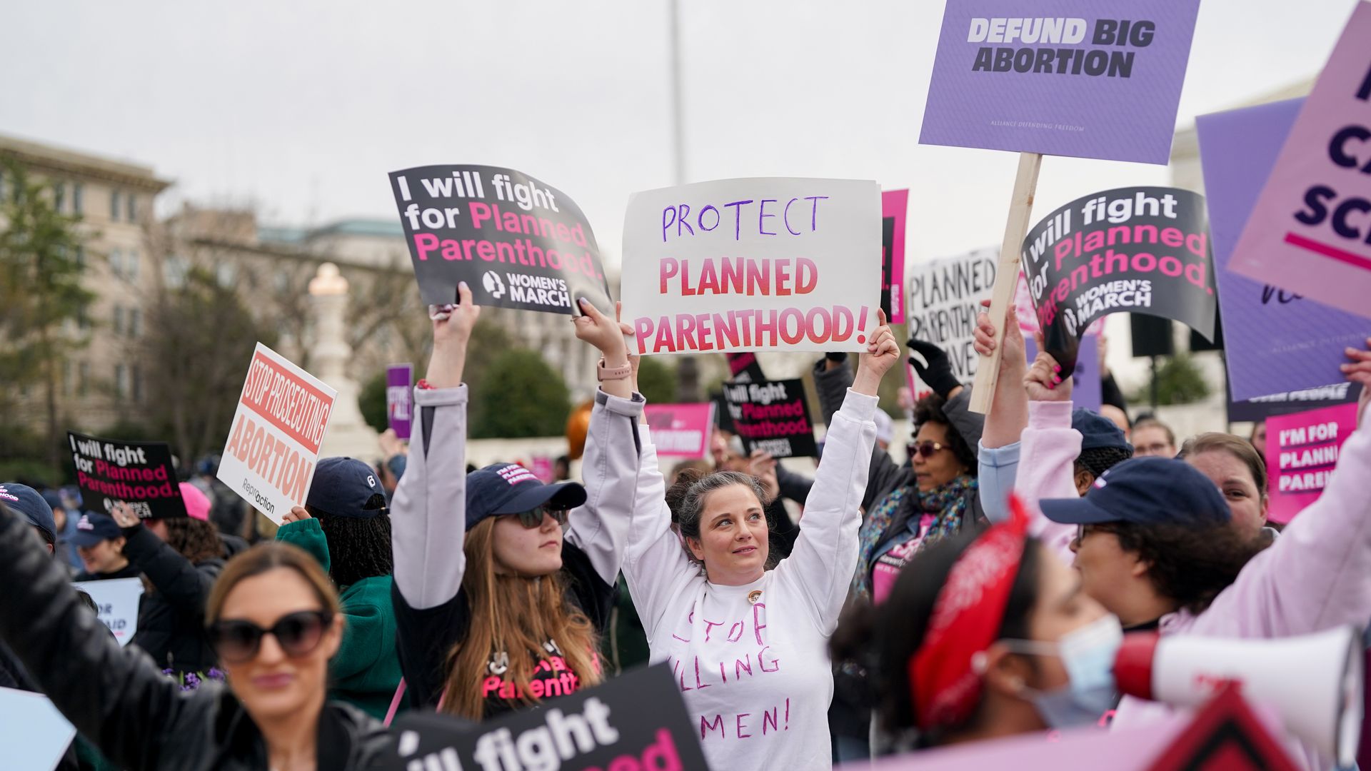 Demonstrators outside the US Supreme Court in Washington, DC, US, on Wednesday, April 2, 2025. The court is hearing arguments in Medina v. Planned Parenthood South Atlantic, which seeks to address whether South Carolina can kick Planned Parenthood out of its Medicaid programs.