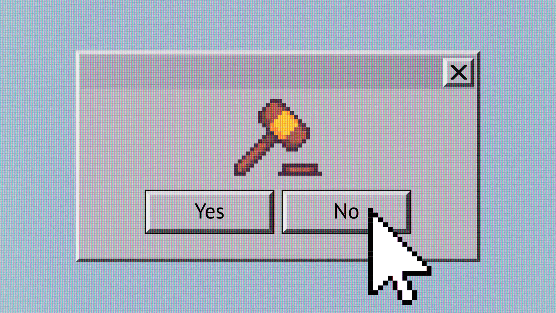 Illustration of a cursor moving back and forth from "No" to "Yes" in a popup window.