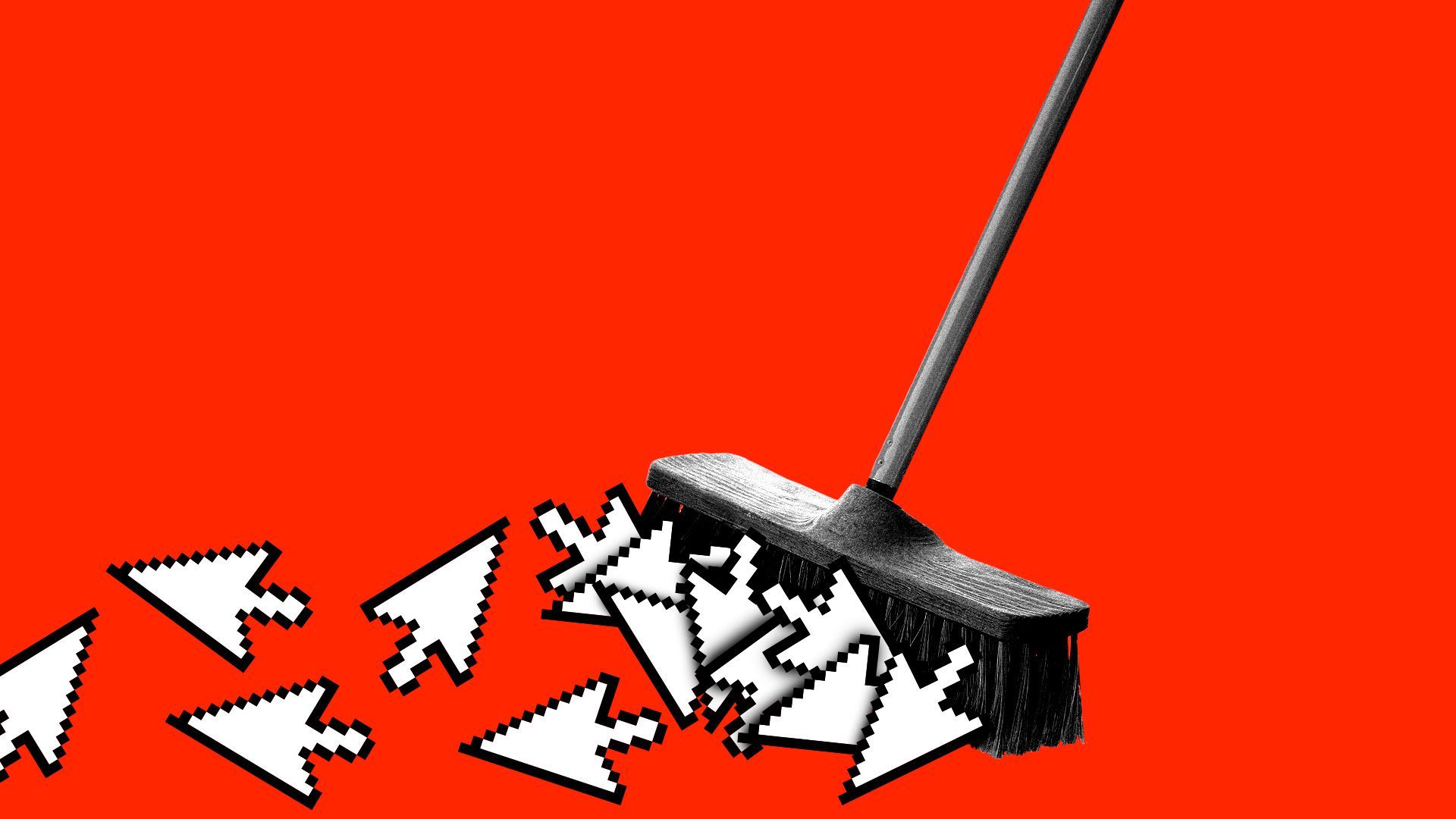 Illustration of a push broom sweeping away a pile of cursors. 