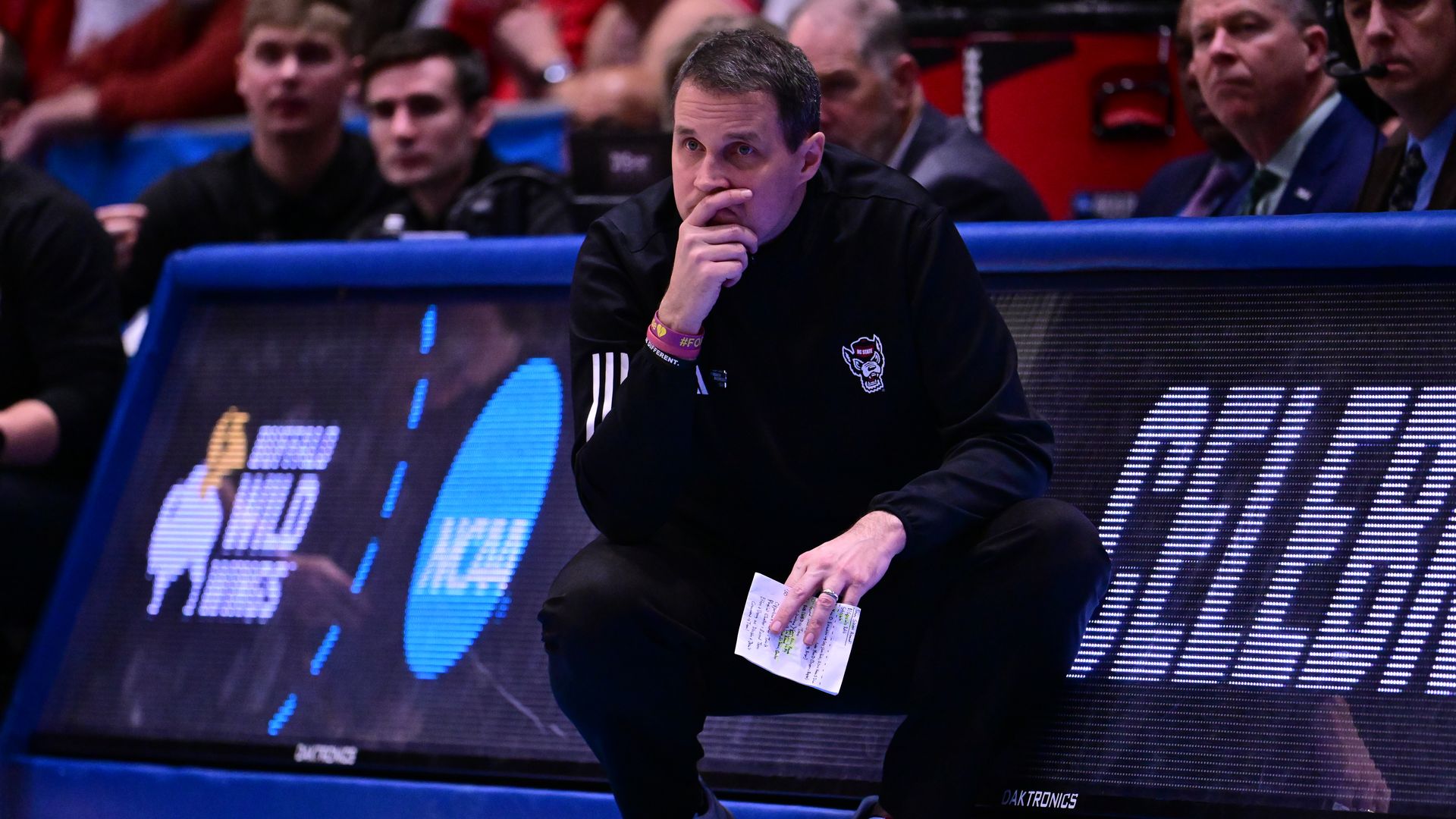 DAYTON, OHIO - MARCH 17: Will Wade head coach of the North Carolina State Wolfpack watches his team against the Texas Longhorns during the First Four round of the 2026 NCAA Men's Basketball tournament held at UD Arena on March 17, 2026 in Dayton, Ohio. (Photo by Ben Solomon/NCAA Photos via Getty Ima