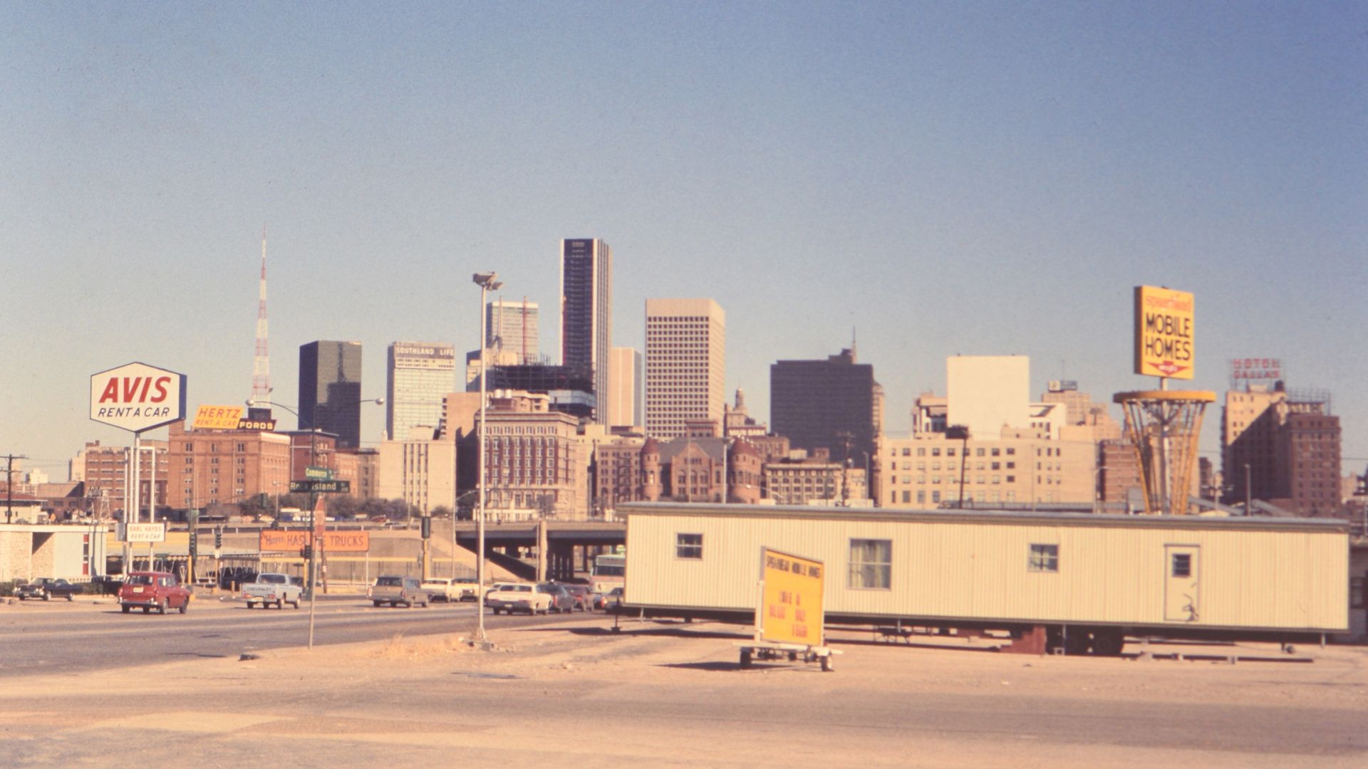 A photo of the Dallas skyline in 1974