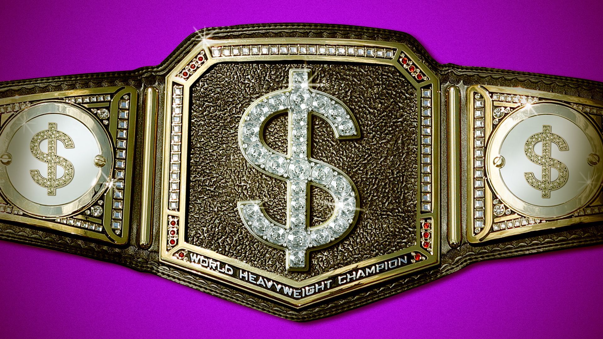 Photo illustration of a WWE Championship belt decorated with dollar signs.
