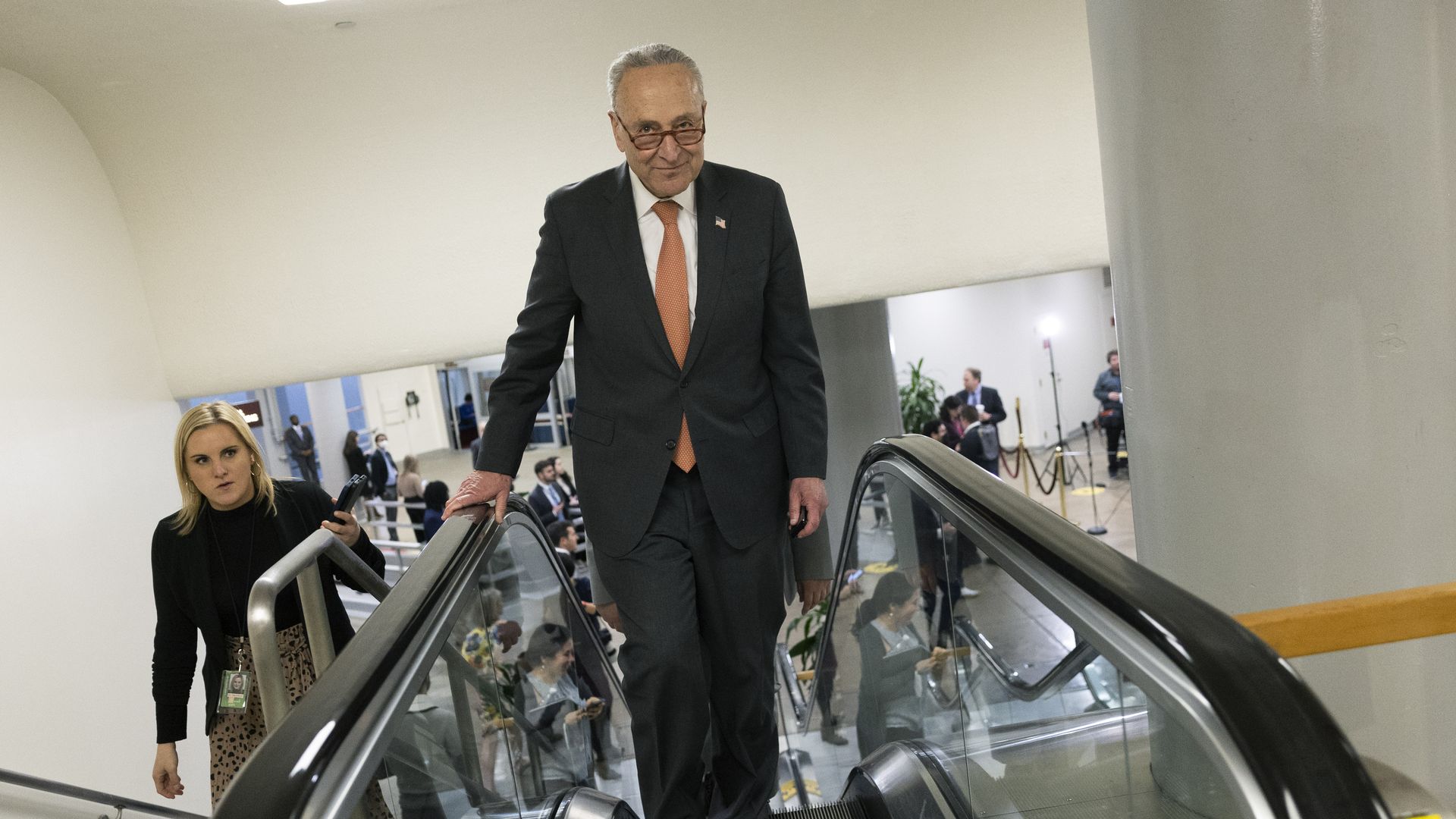 U.S. Senate Majority Leader Charles Schumer (D-NY) leaves a meeting with intelligence officials on February 28, 2023 