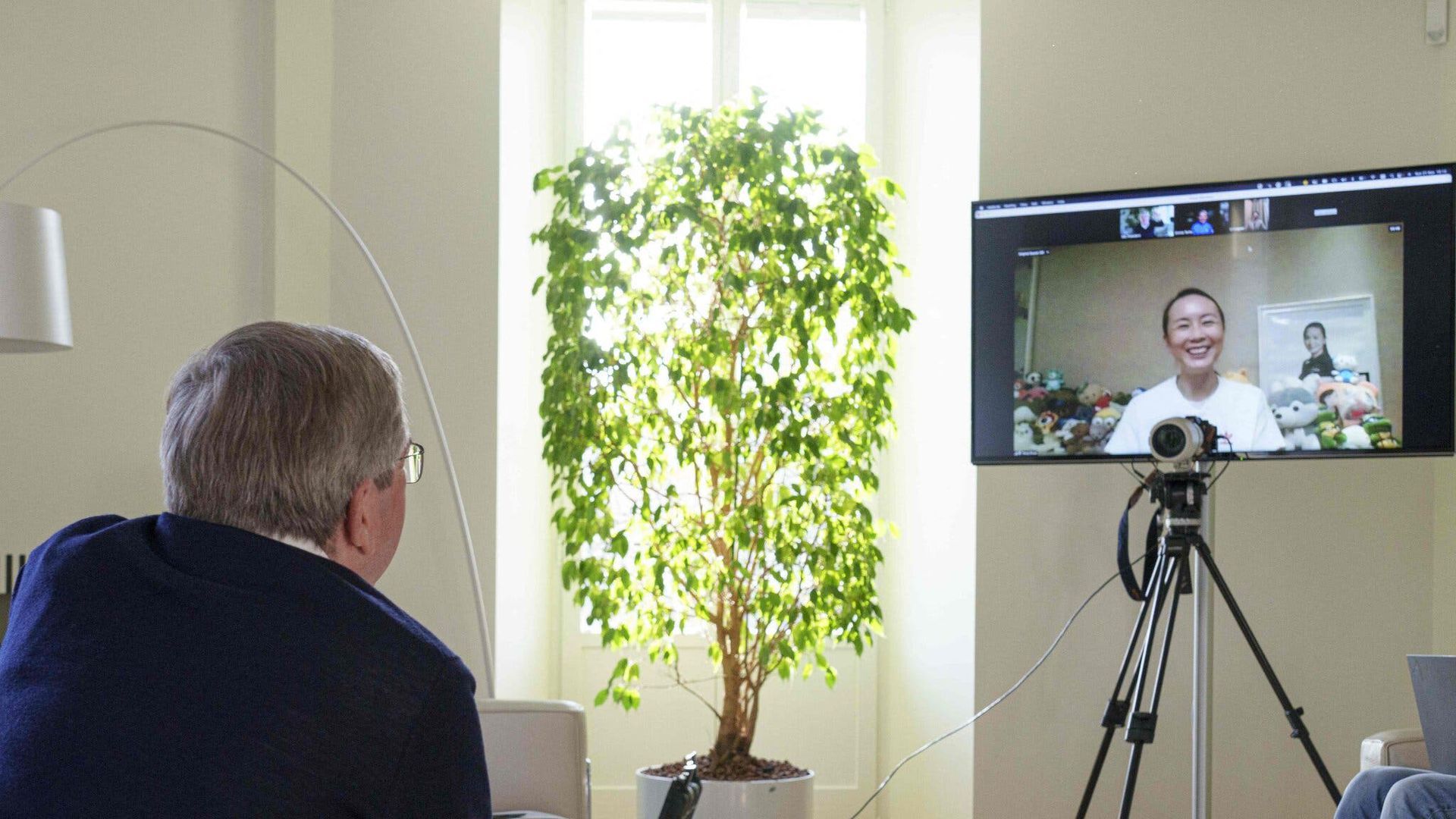 Peng Shuai on a video call with IOC president Thomas Bach.