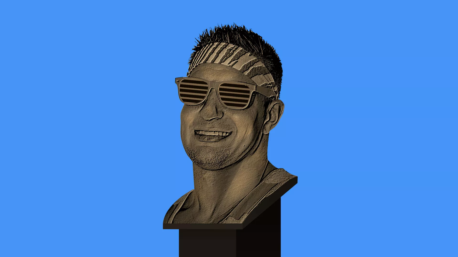 Illustration of Rob Gronkowski's football HOF bust with sunglasses and bandana.