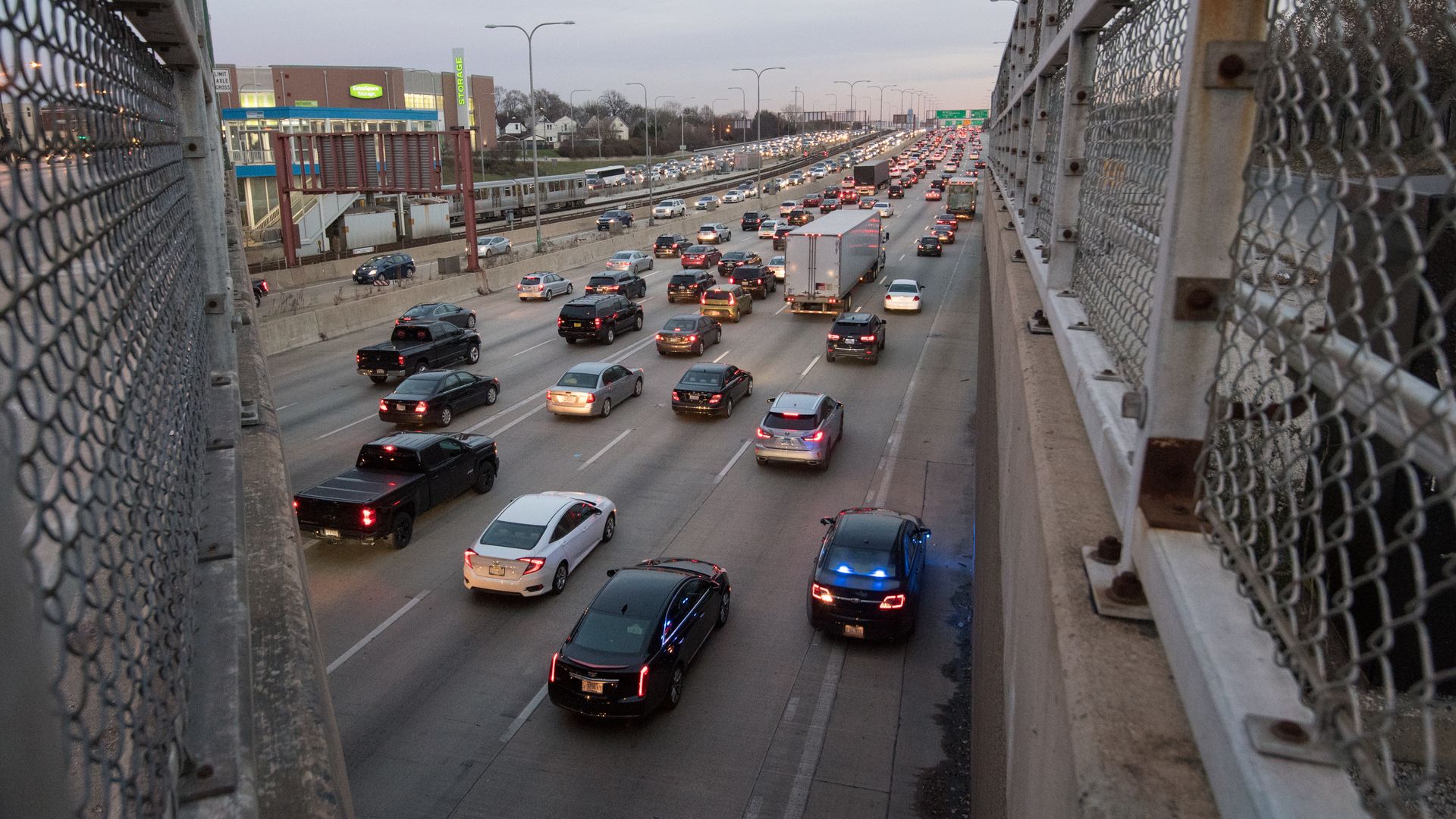 Photo of rush hour traffic on an expressway.