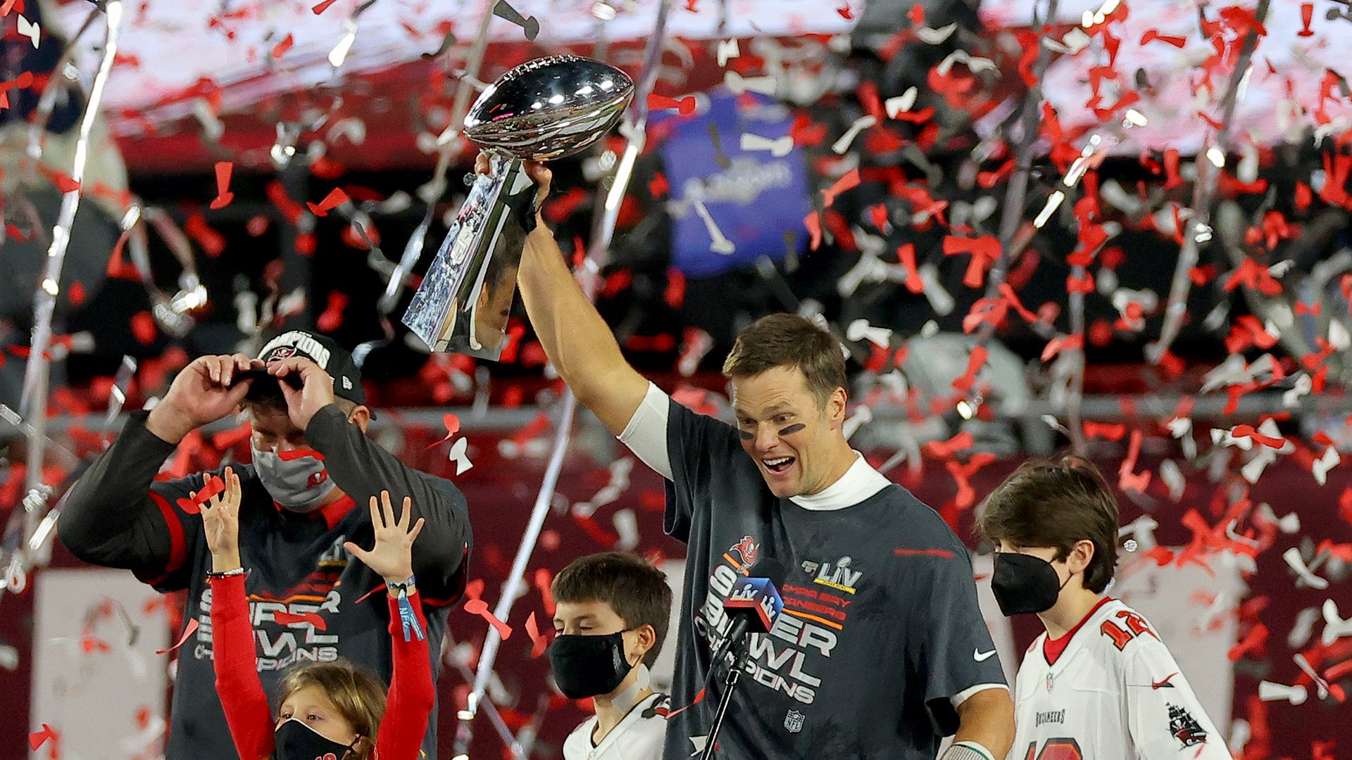 Download Patrick Mahomes Celebrates After Winning The Super Bowl Wallpaper