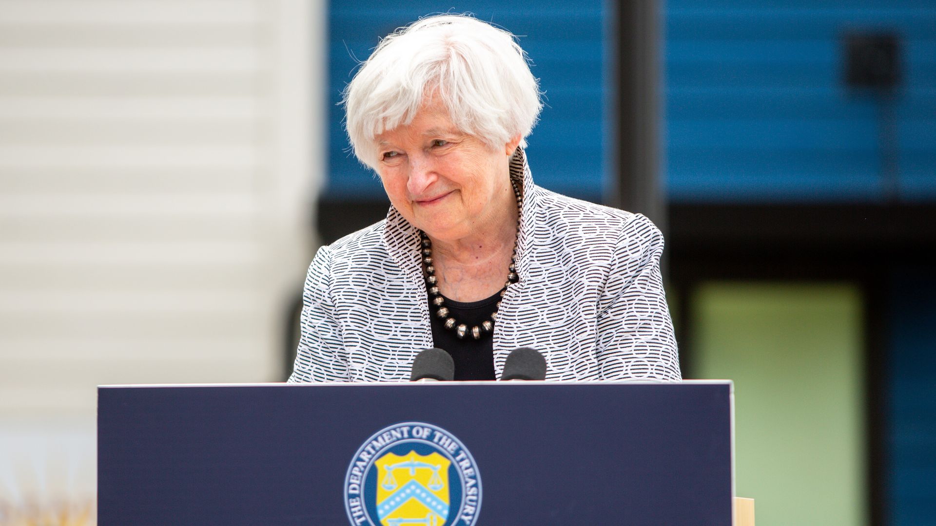 Janet Yellen, US treasury secretary, following a tour of the Family Housing Expansion Project (FHEP) community in Minneapolis, Minnesota, US, on Monday, June 24, 2024.