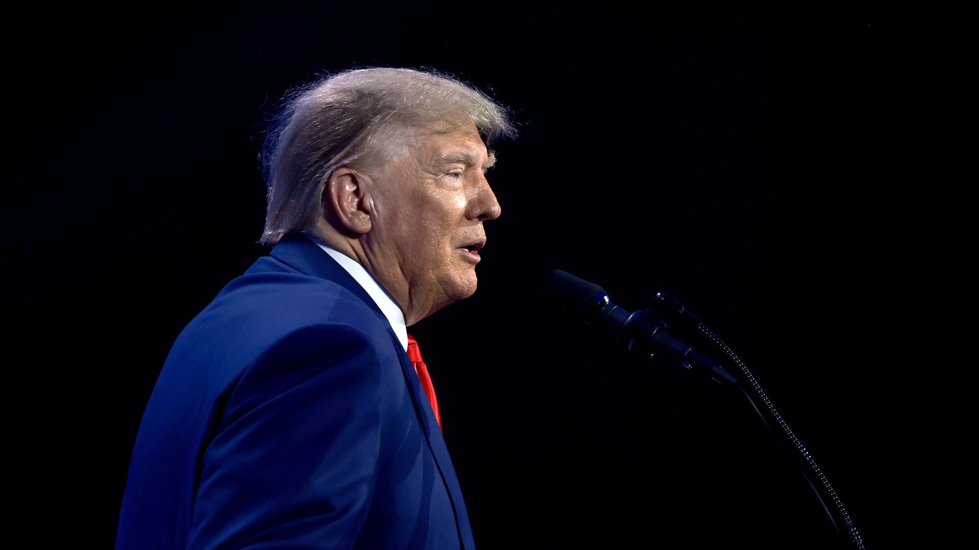 Former US President Donald Trump speaks at the Turning Point Action conference as he continues his 2024 presidential campaign on July 15, 2023 in West Palm Beach, Florida. 