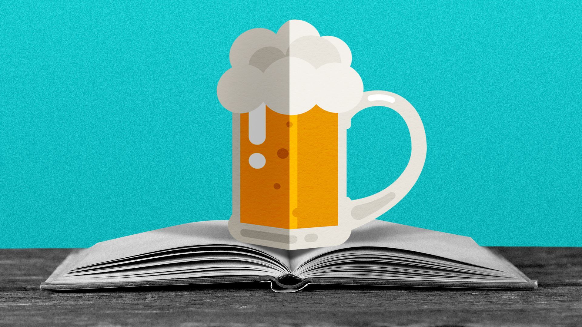 Illustration of a beer mug graphic in a pop-up book.