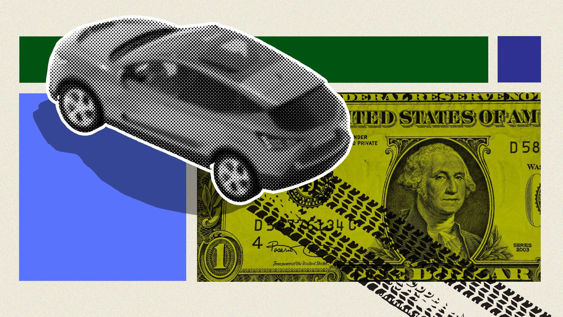 Illustration of a car driving over a dollar bill.