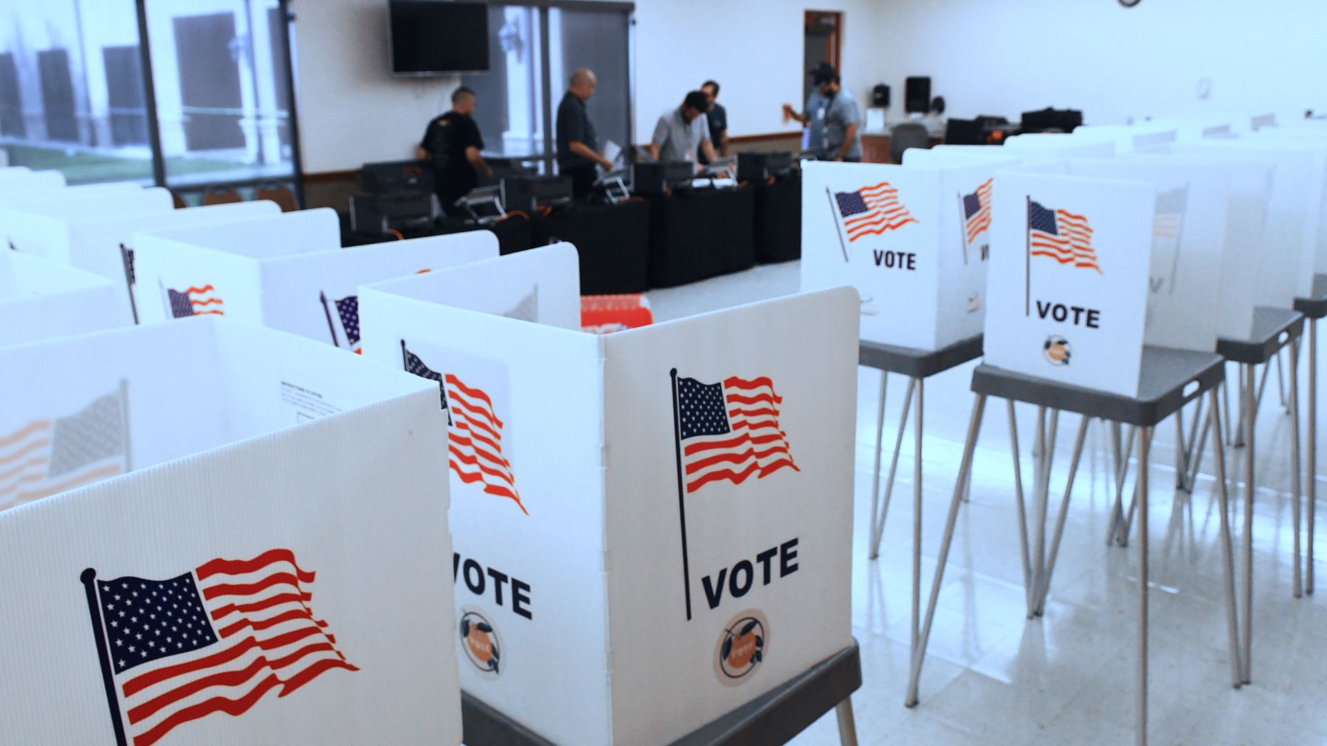 Election workers set up an early voting site at the Renaissance Senior Center in Orlando, Florida, United States on October 16, 2024