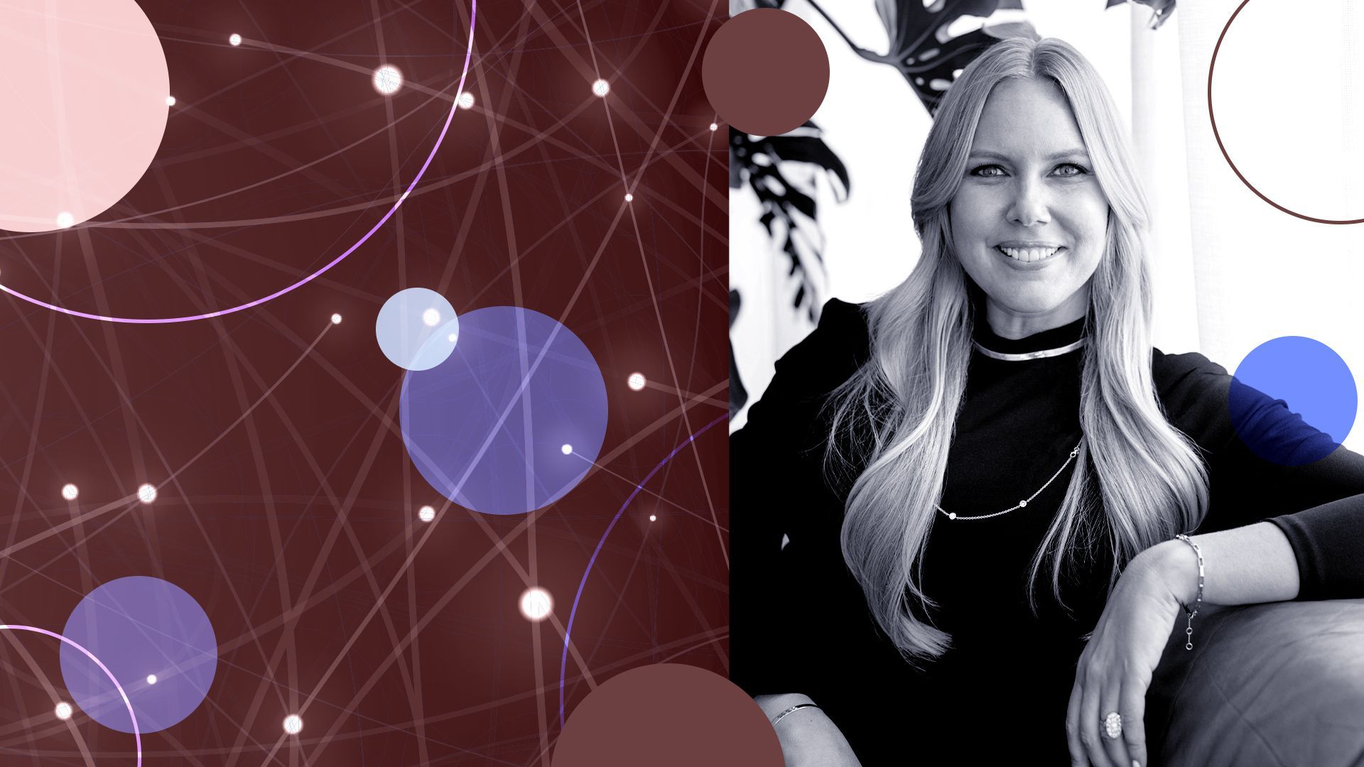 Photo illustration of Katelin Holloway with abstract shapes.