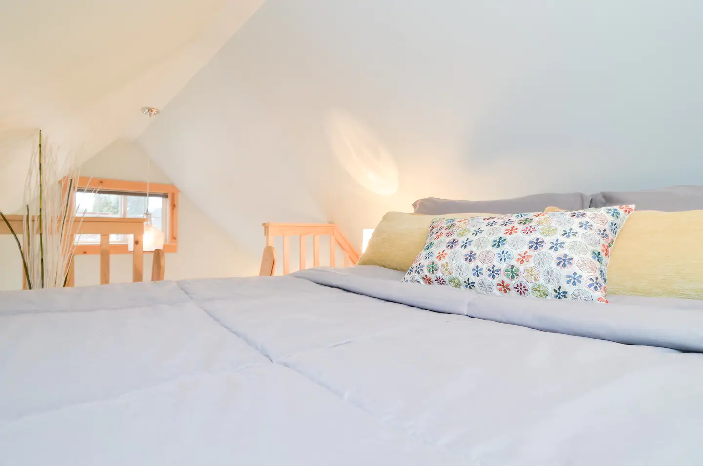lofted bed in tiny home