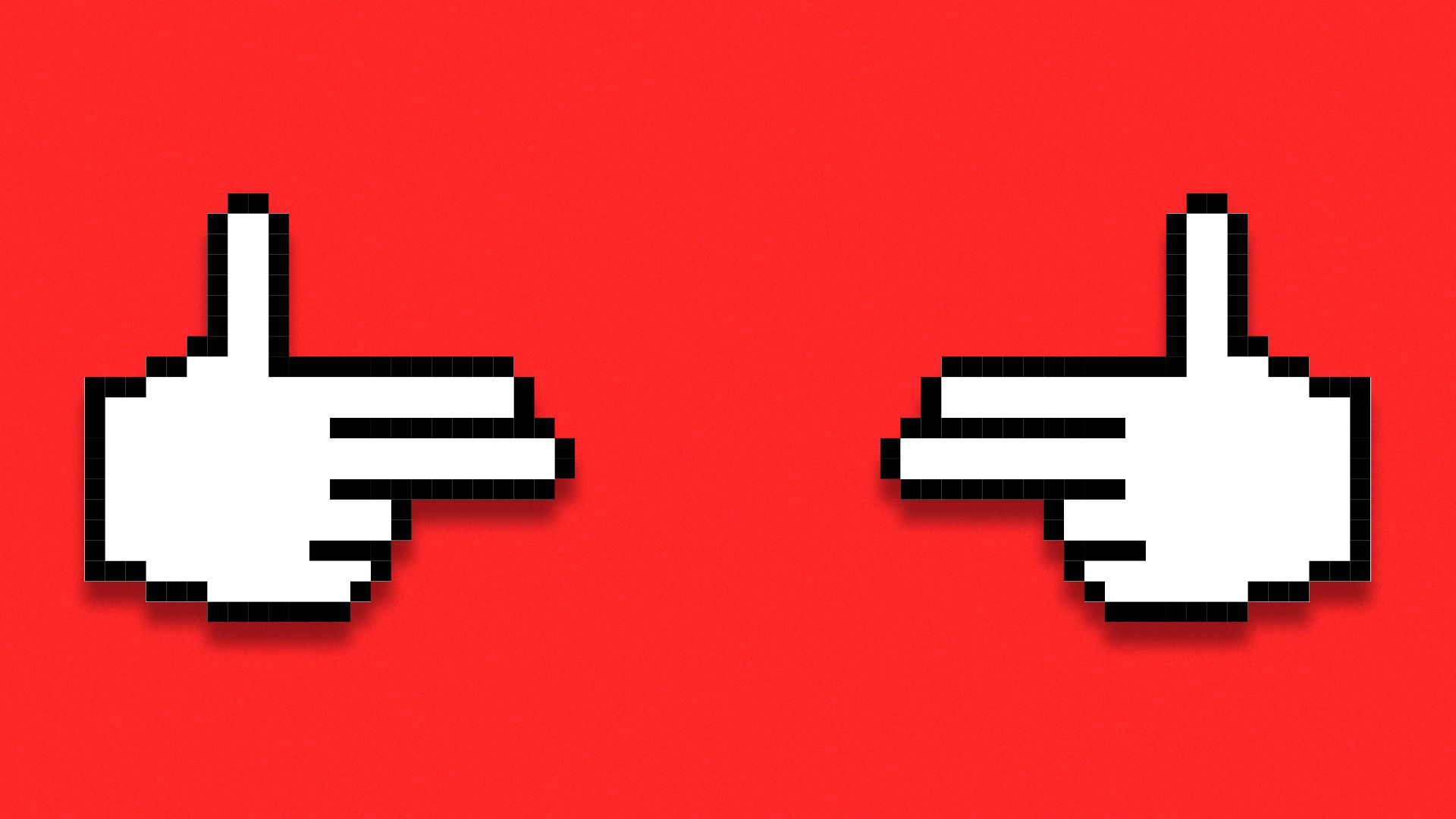 Illustration of two cursor hands making a gun sign pointing at each other. 