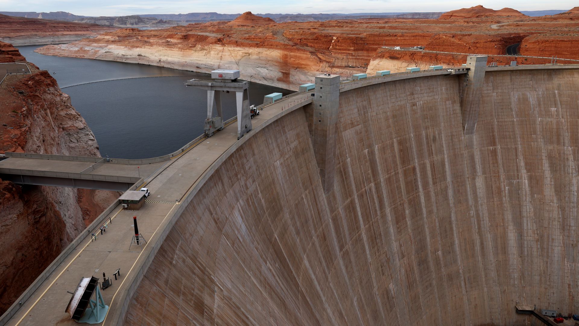 A view of the dam at Lake Powell, which is suffering low water levels.