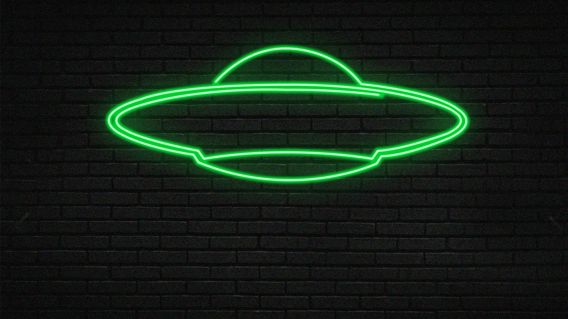 Illustration of a UFO neon sign with animated light beams shooting out of the bottom.