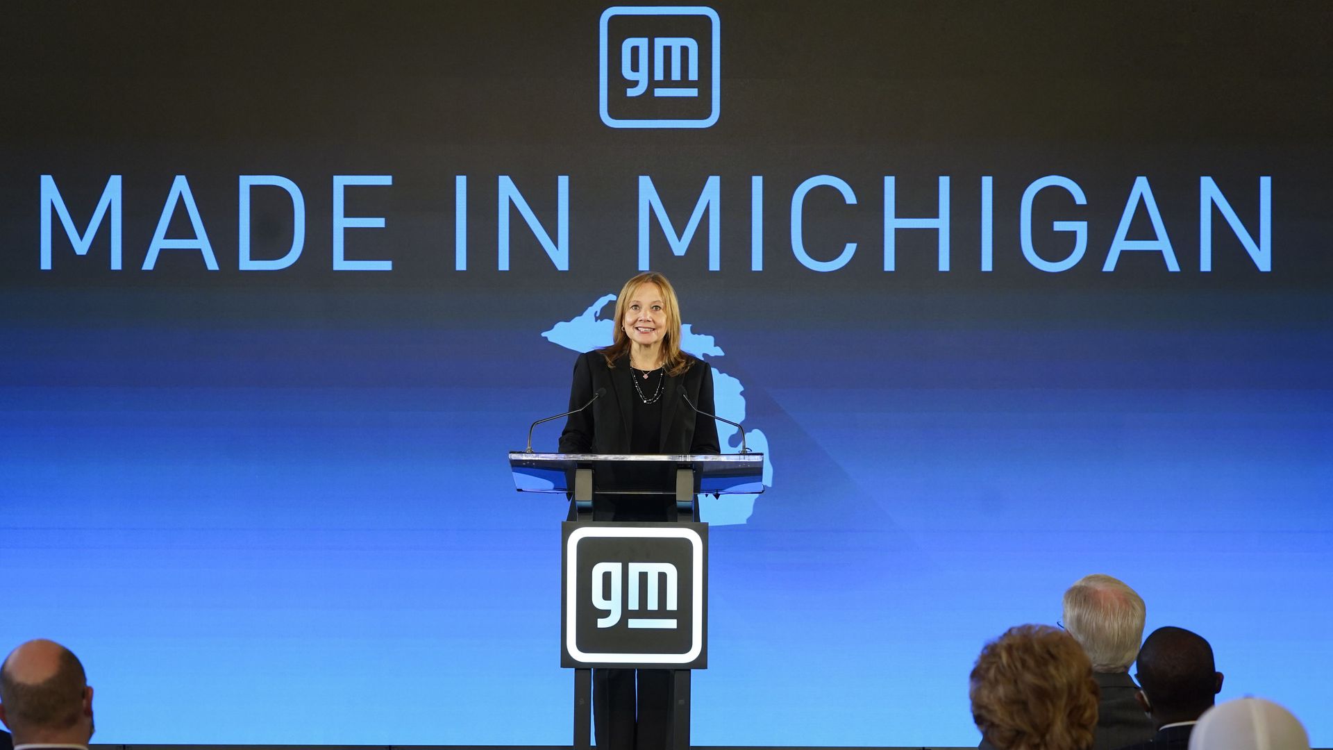 GM CEO Mary Barra speaks in Lansing on Tuesday.