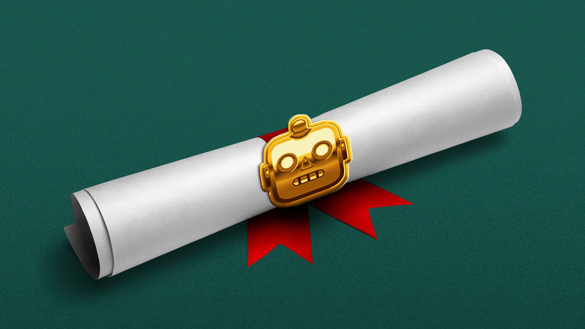 Illustration of a diploma with a robot seal for the Khan TED Institute story