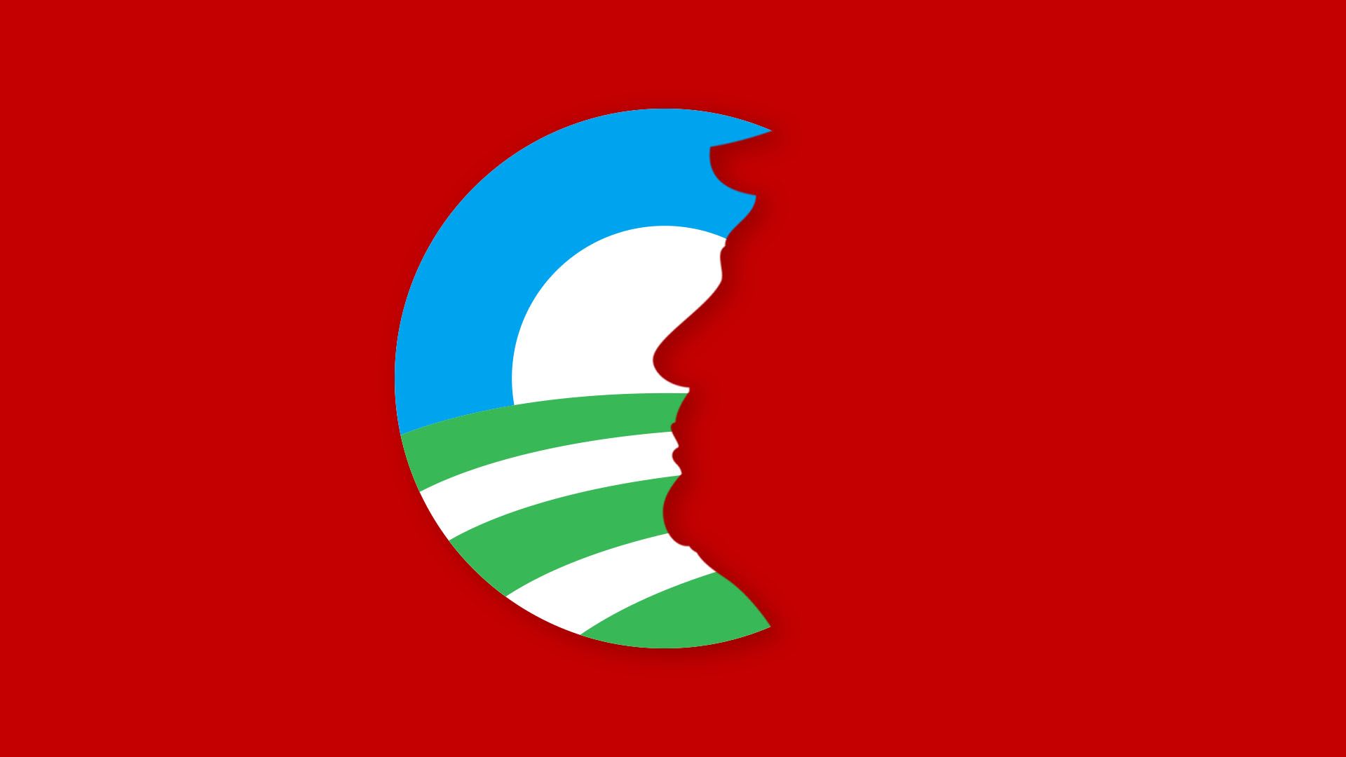 Illustration of green Obama logo with a cutout in the shape of Trump's face