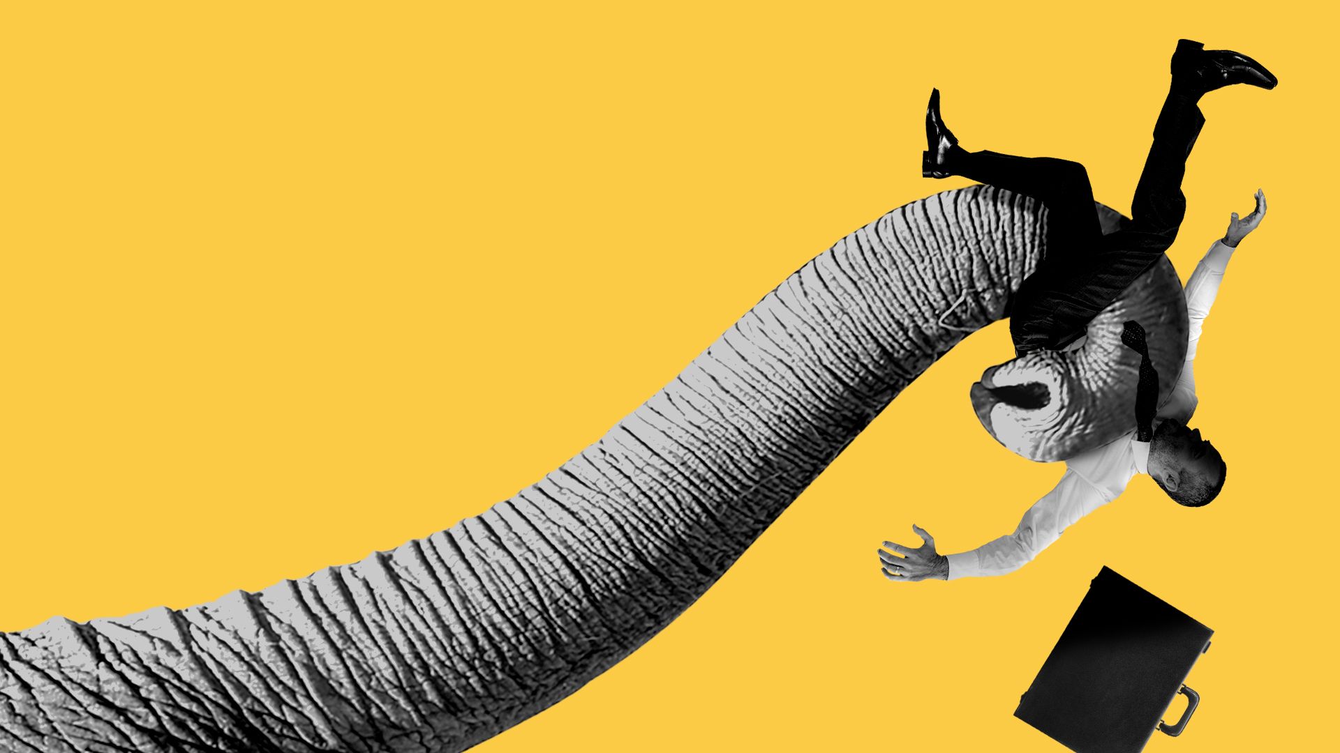 Illustration of an elephant trunk snatching a worker