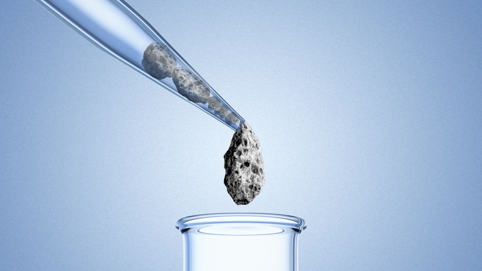 Illustration of a pipette squeezing rocks into a test tube.