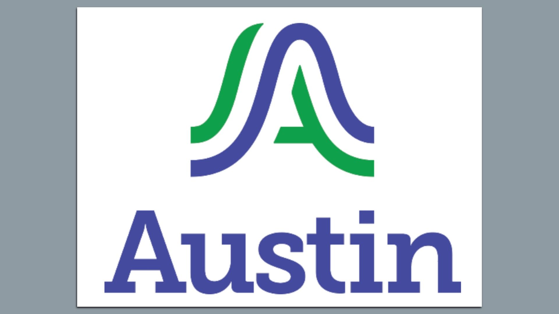Logo with stylized green and blue lines forming an abstract letter "A" above the word "Austin" in bold blue font on a white background.