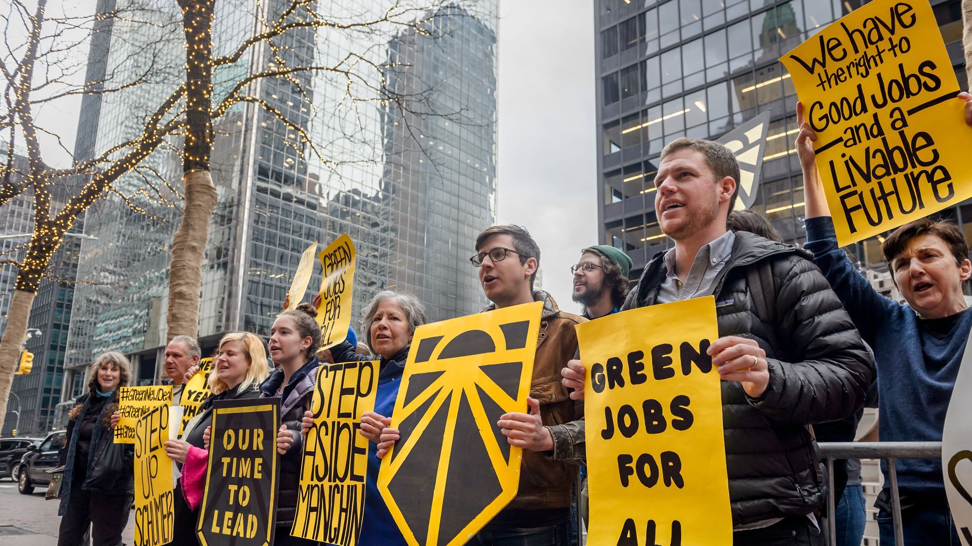 Photos of environmental activists standing outside with signs
