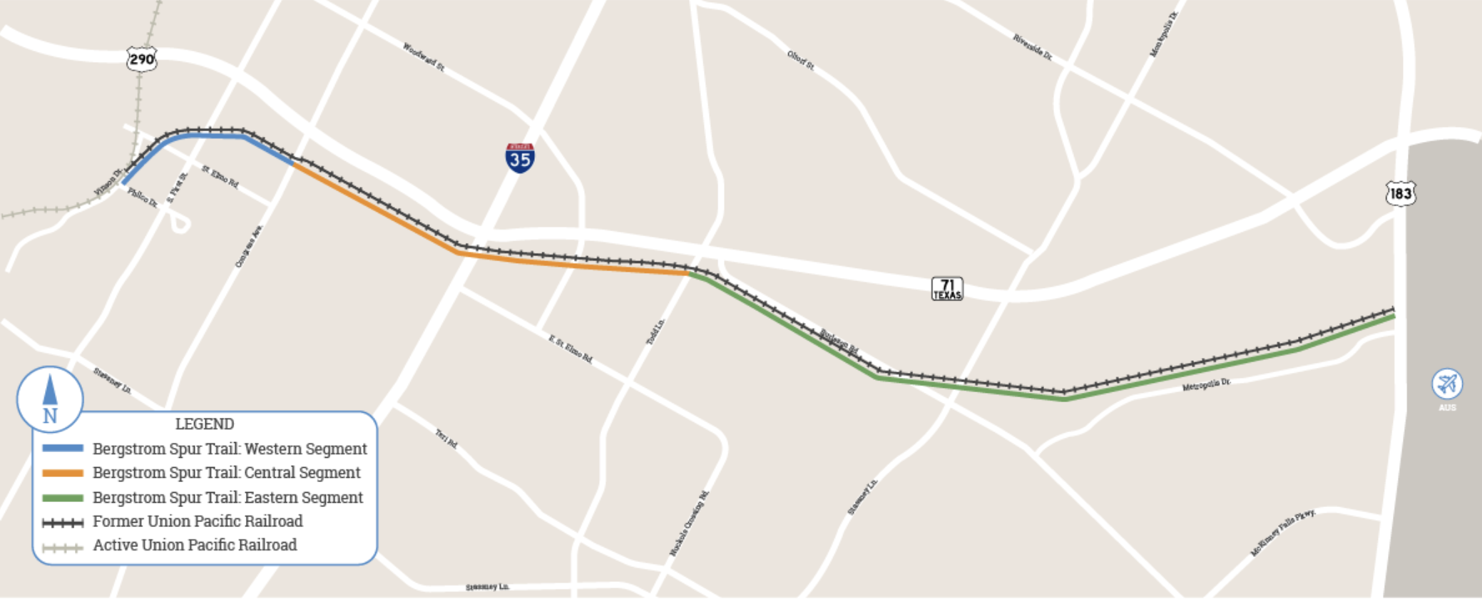 The trail would run from just west of South First Street to U.S. 183, by the airport.