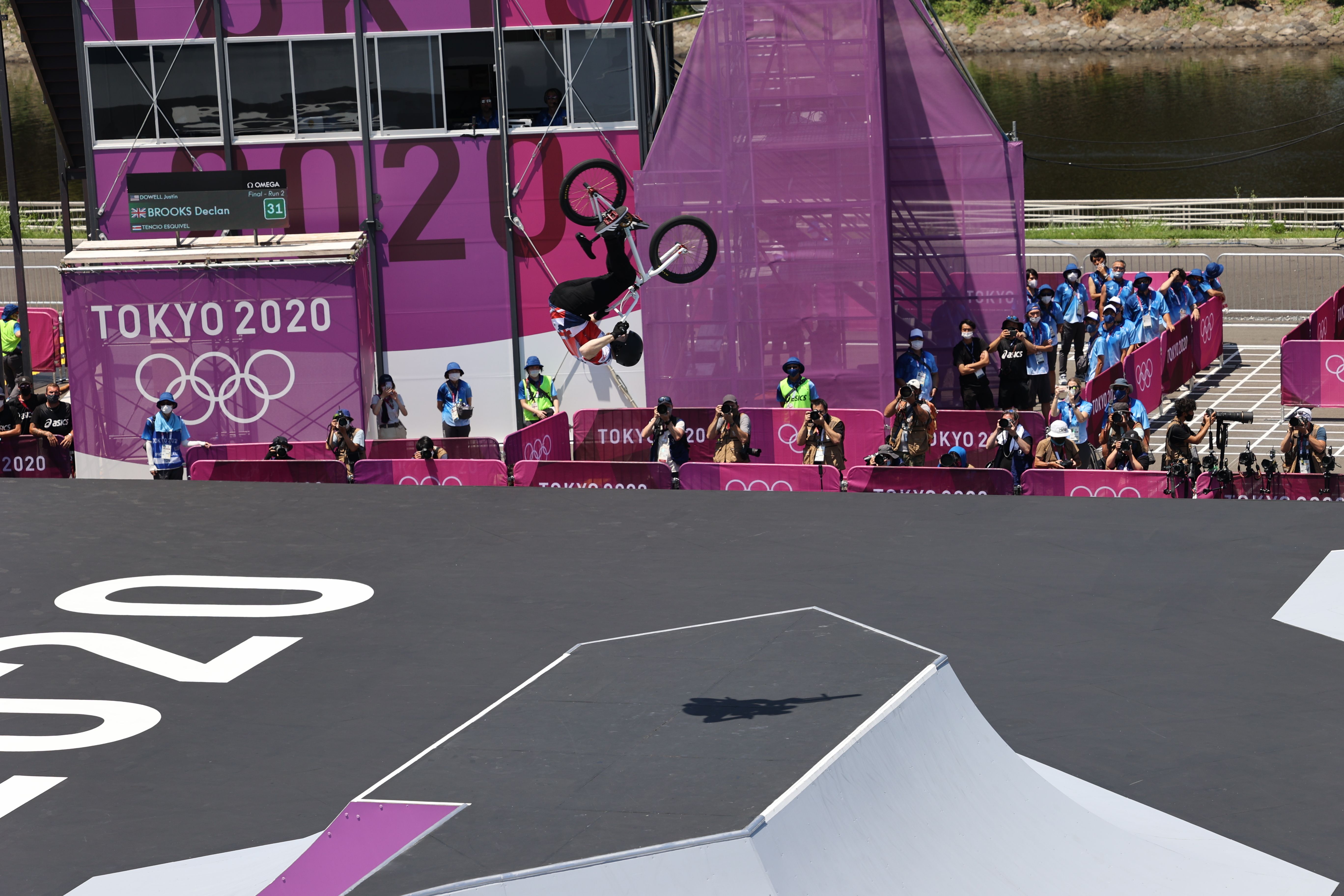 Action from the inaugural men's Olympic BMX freestyle 