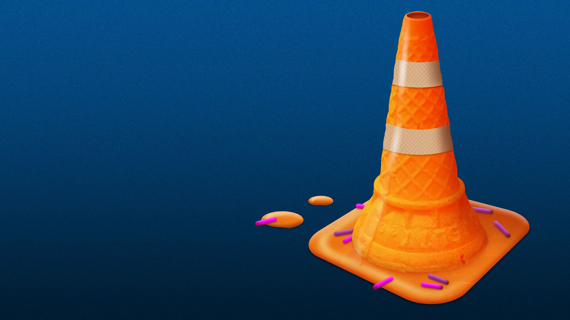 Illustration of a traffic cone in the shape of an overturned and melting ice cream cone