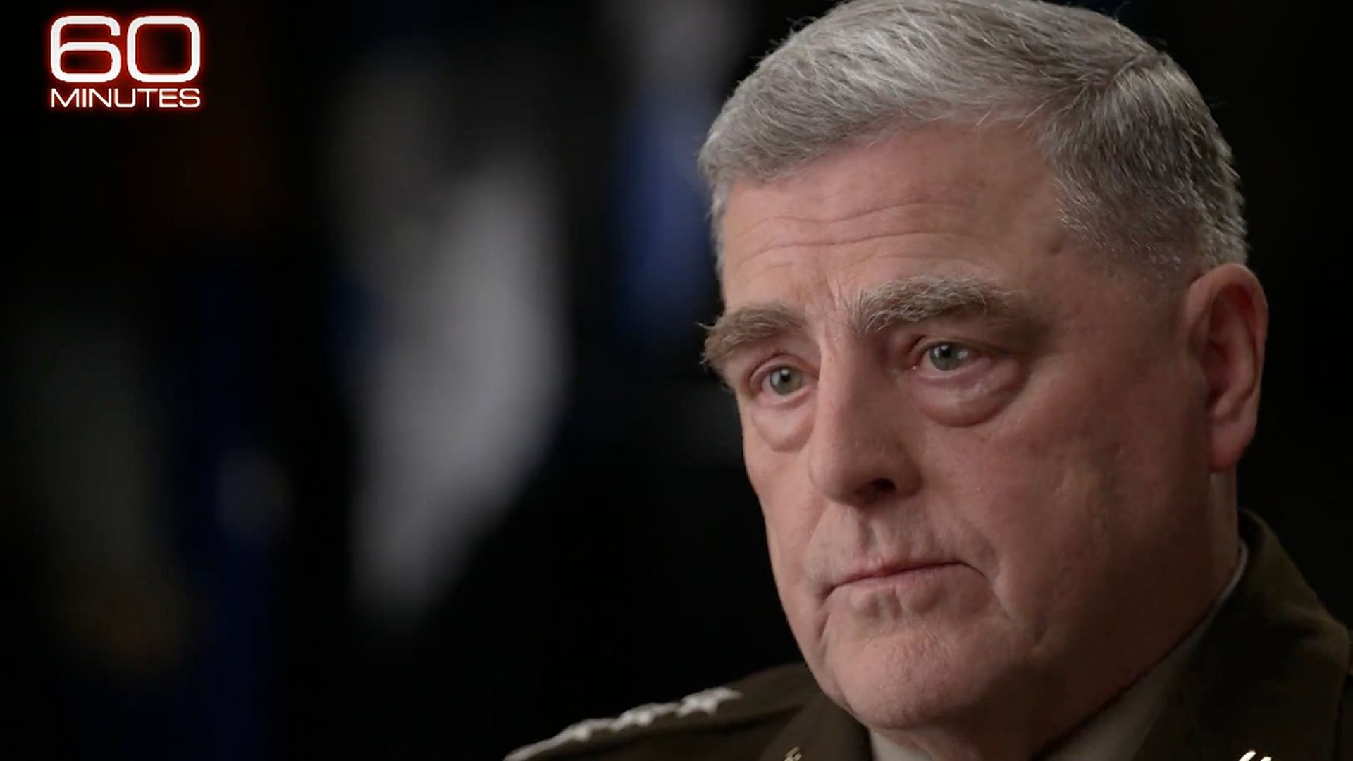 A screenshot of outgoing Joint Chiefs of Staff  Chair Mark Milley on CBS' "60 Minutes."