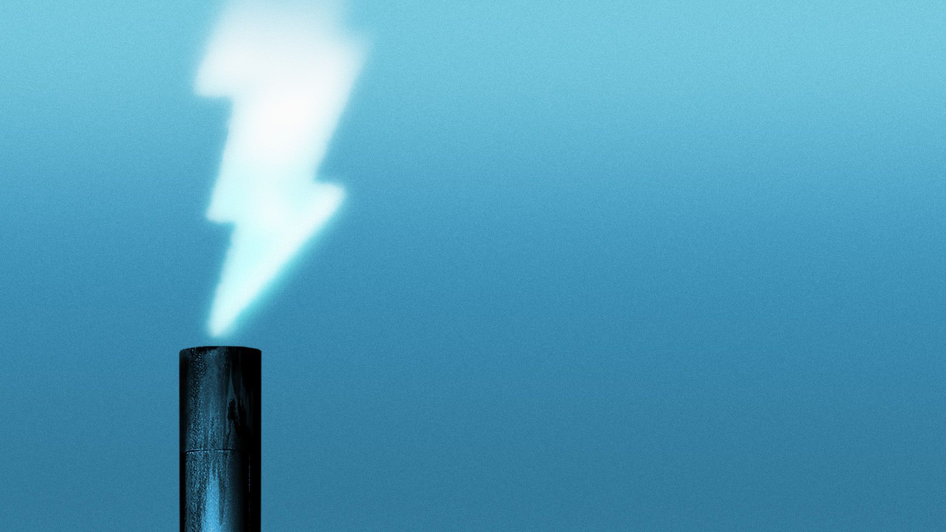 Illustration of smoke coming out of a smokestack in the shape of a lightning bolt