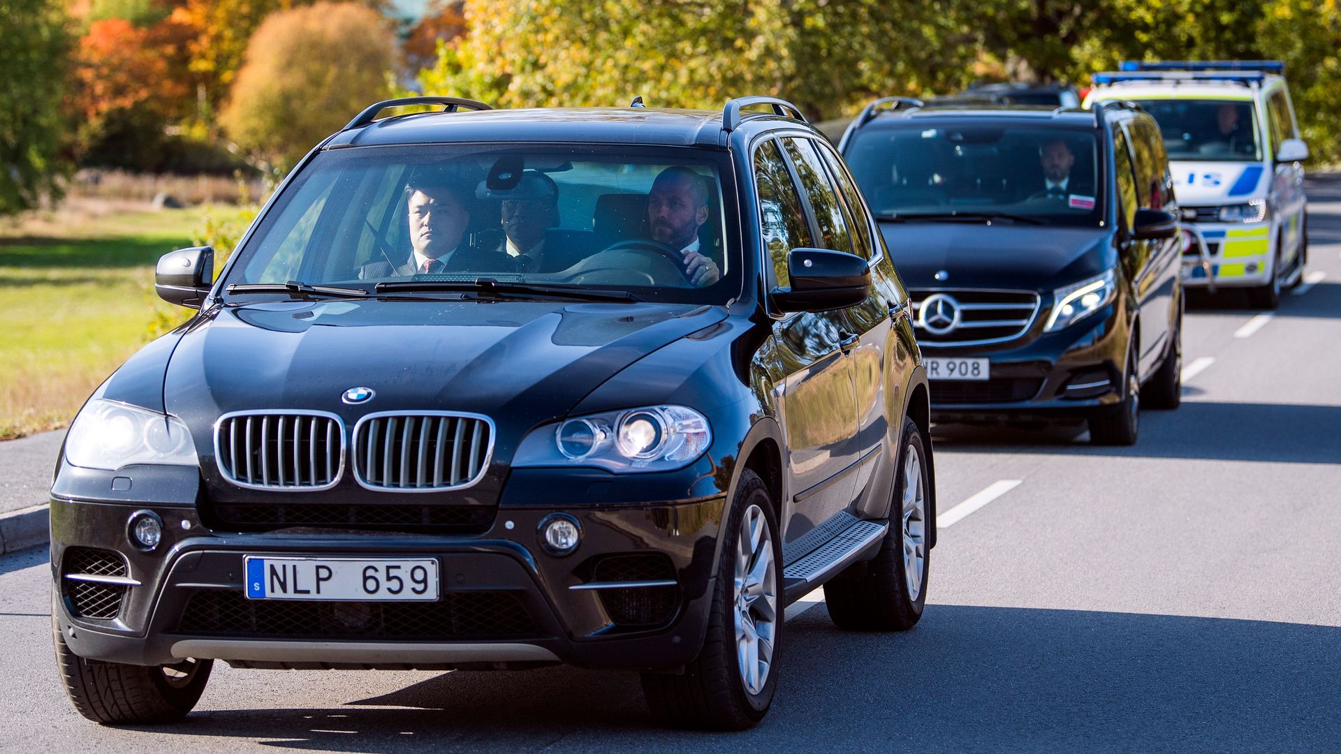 Cars with North Korean delegation in Sweden