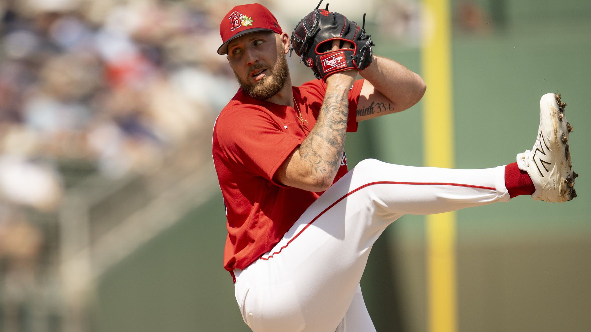 Garrett Crochet #35 of the Boston Red Sox pitches during the first inning of a Grapefruit League game against the New York Yankees at JetBlue Park at Fenway South on March 4, 2026 in Fort Myers, Florida. 