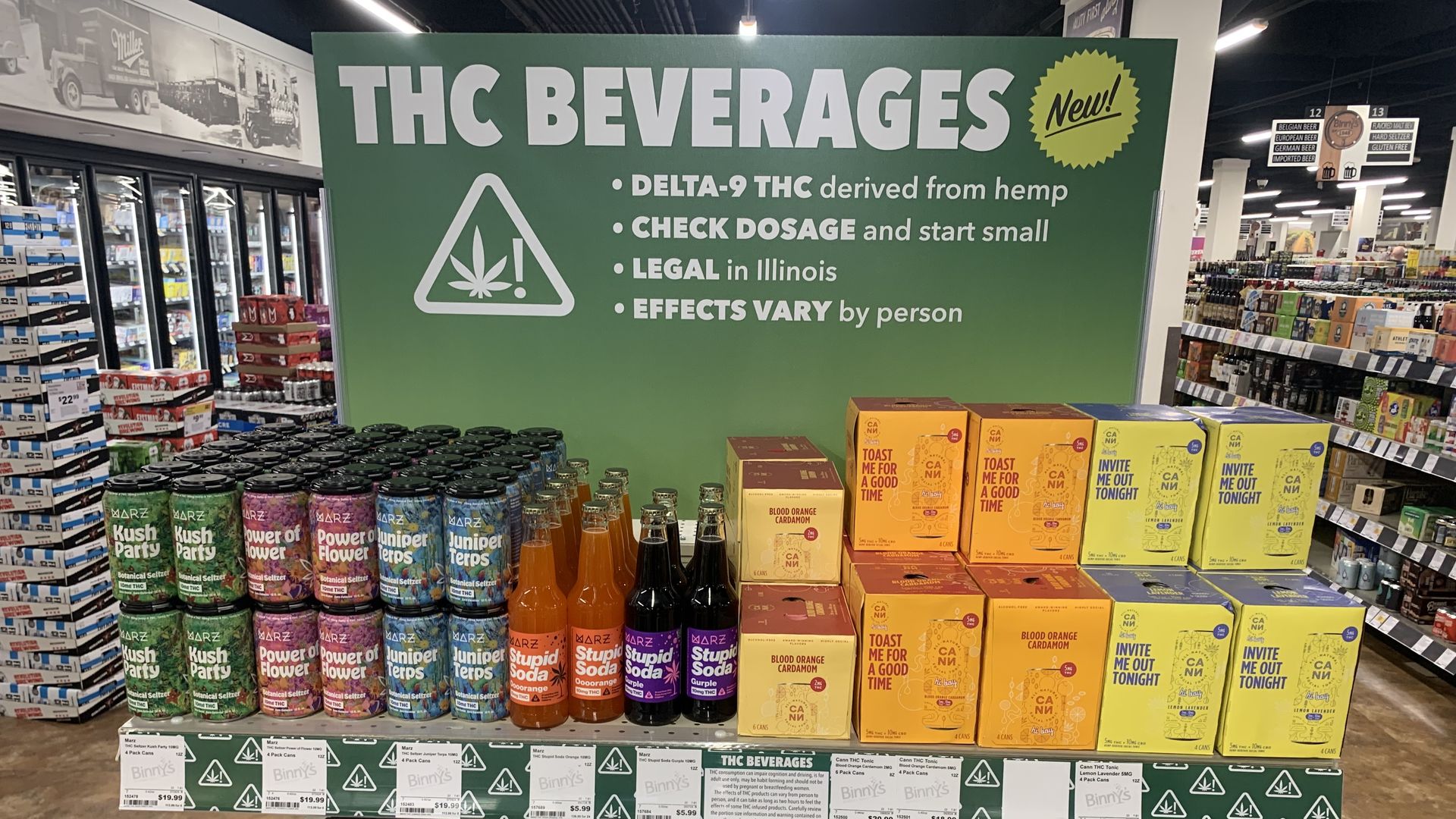 Photo of an aisle of packaged beverages at a grocery store 